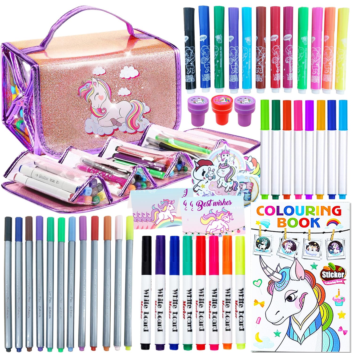 Juego de pintura para niños de 82 piezas, maletín de colores para niña, regalos para niña, juego de colores infantiles, maletín, rotuladores lavables para niña, con páginas para colorear, estuche para