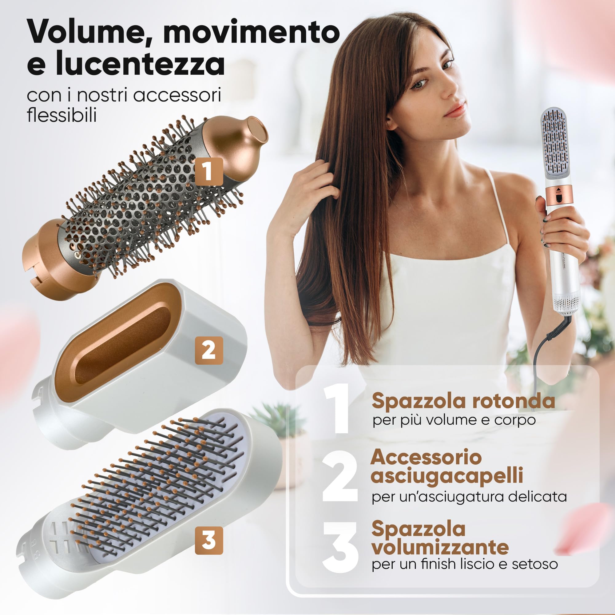 ProfiCare® spazzola ad aria calda, spazzola asciugacapelli, 4 in 1 - styler, piastra per capelli, spazzola phon 1000 W con 3 livelli, con organizer, PC HAS 3132 bianco rosé