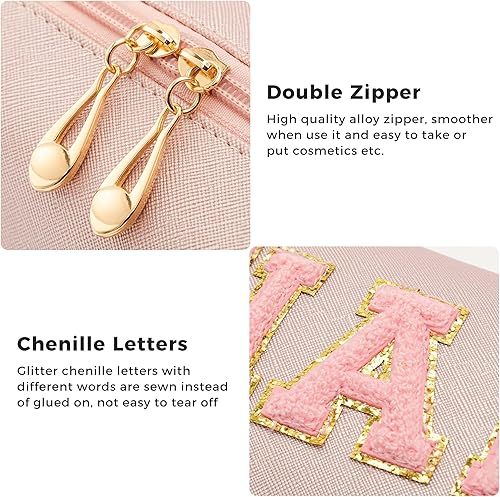 Miniatura 2 de HBselect Bolsa de maquillaje Preppy, bolsa de cosméticos de chenilla, bolsa de aseo para mujer, elegante, impermeable, portátil, bolsa de piel para