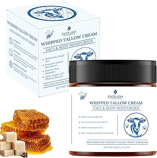 Grass-Fed Beef Tallow Honey Balm, Whipped Moisturizer with Honey, Shea Butter & Vitamin E, Facial Moisturizer & Body Lotion for Dry and Sensitive Skin, 4.2oz
