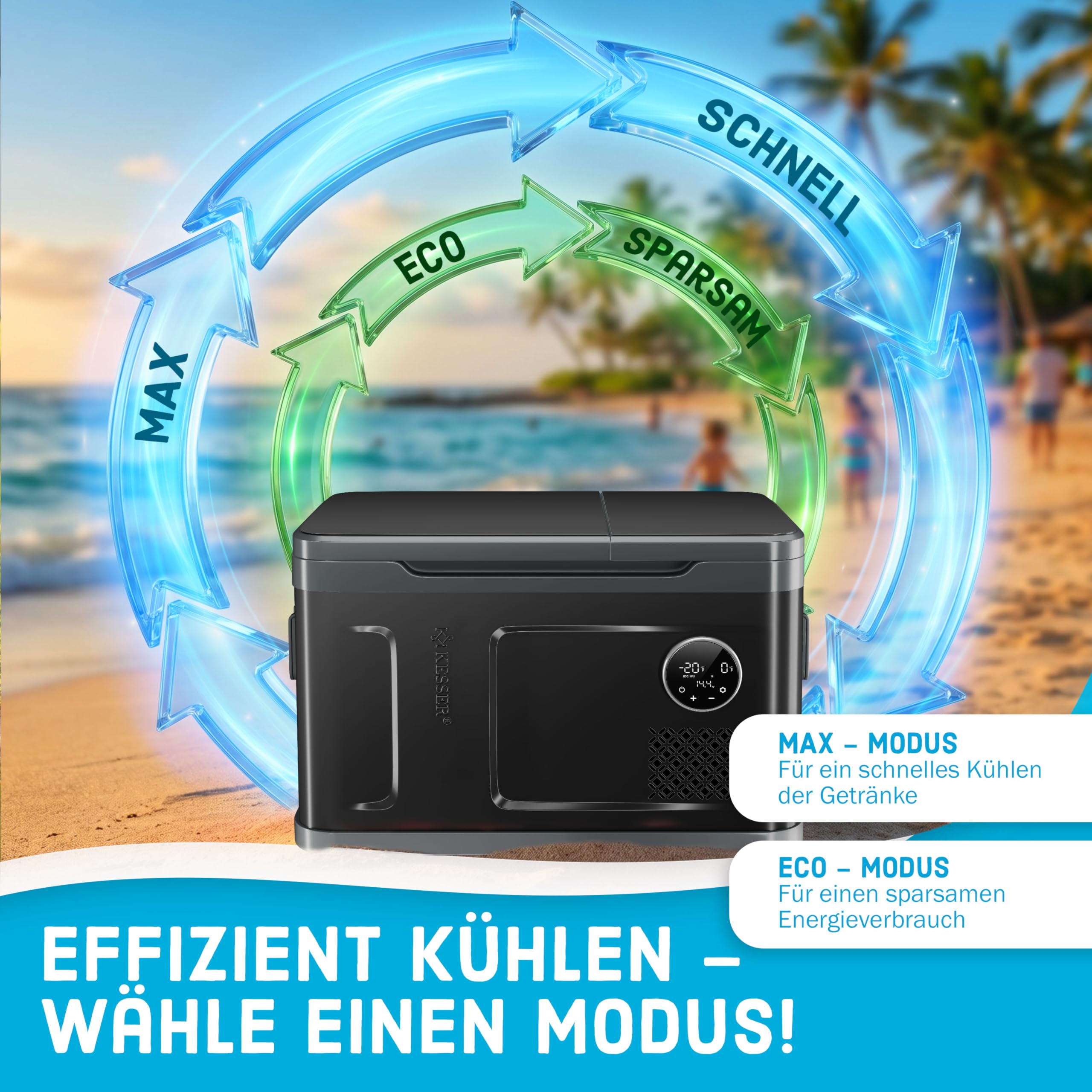 KESSER® Glacière à compresseur 2en1 double zone de réfrigération & de congélation, électrique Glacière de congélation Commande tactile LED 12/24 V 230V, Réfrigération jusqu'à -20 °C 49 Litres