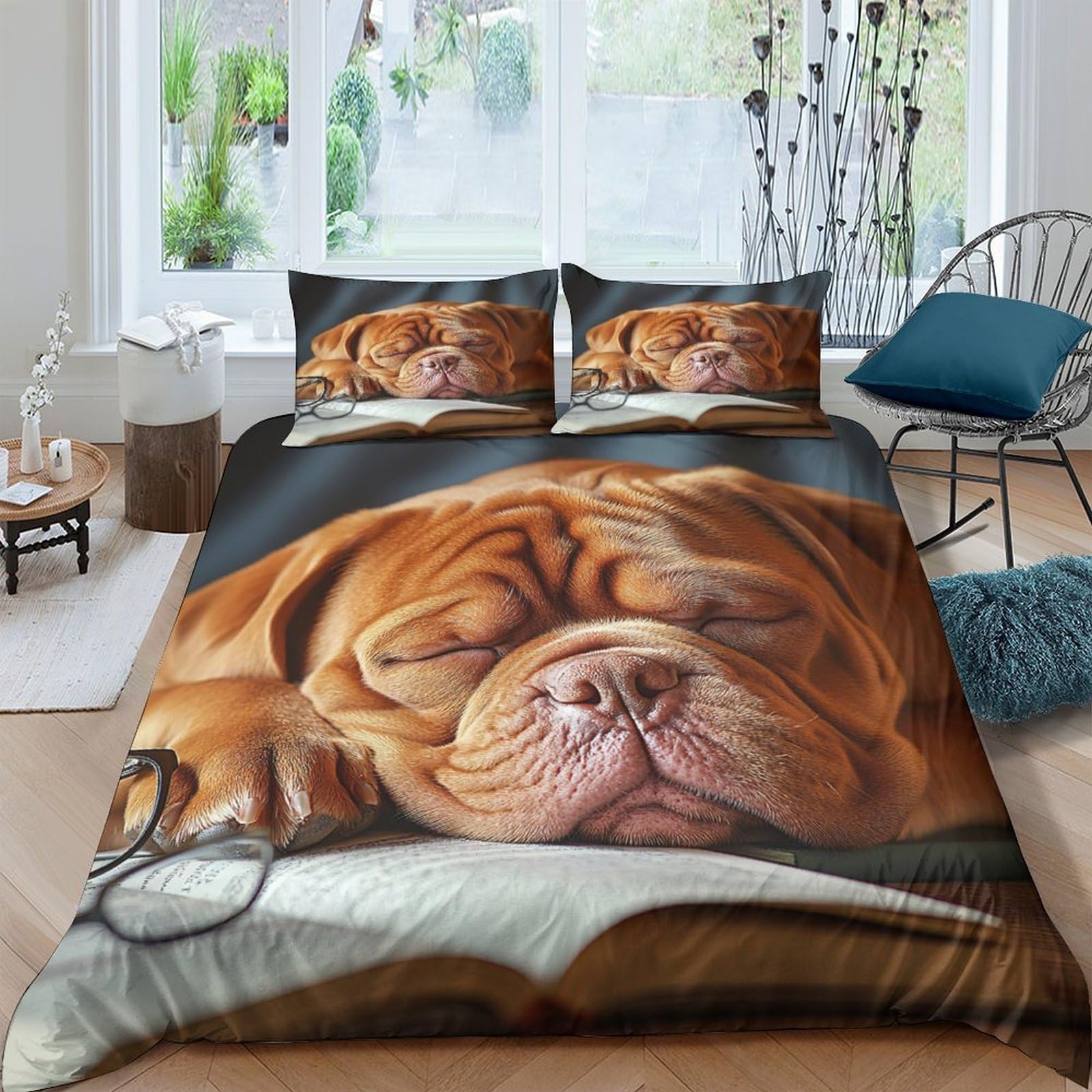 Ctjqhvkz Style-9 3D Printed Sleeping Dog Fitted Sheet Microfiber Soft Brown Puppy Bed Cover For Bedroom Guest Room Mattress Protection Single（135X200cm）