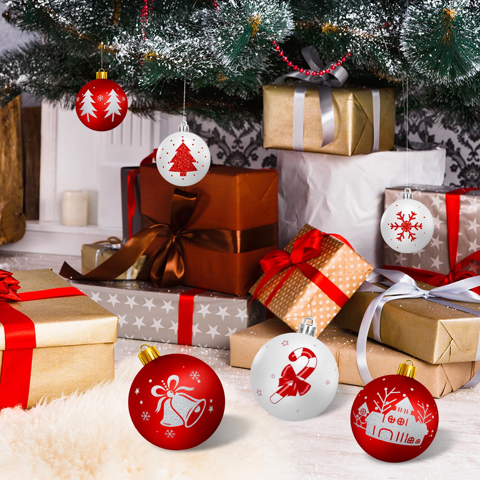 Bolas de Navidad Blancas y Rojas 16 PCS 6 cm Plástico con Gancho 7 Modelos