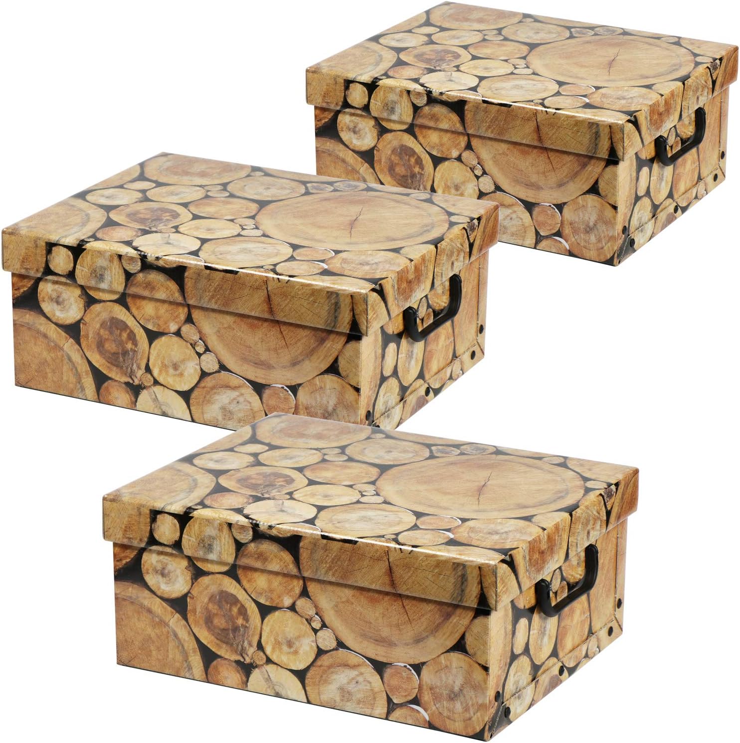 comfour® 3x storage box in wood look decorative cardboard, cardboard