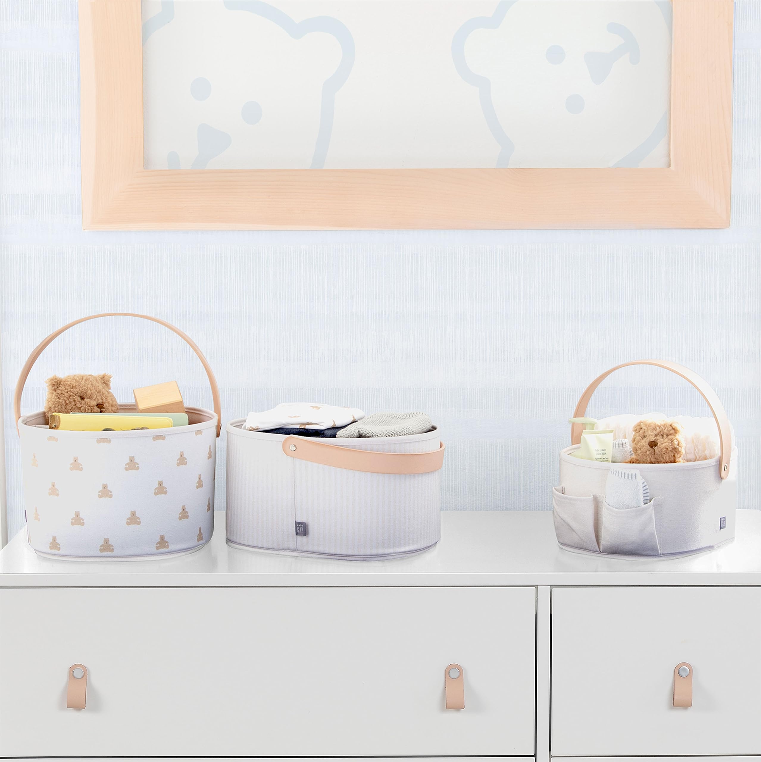 Gap babyGap 3-Pack Nested Fabric Storage Bins with Handles, Tan
