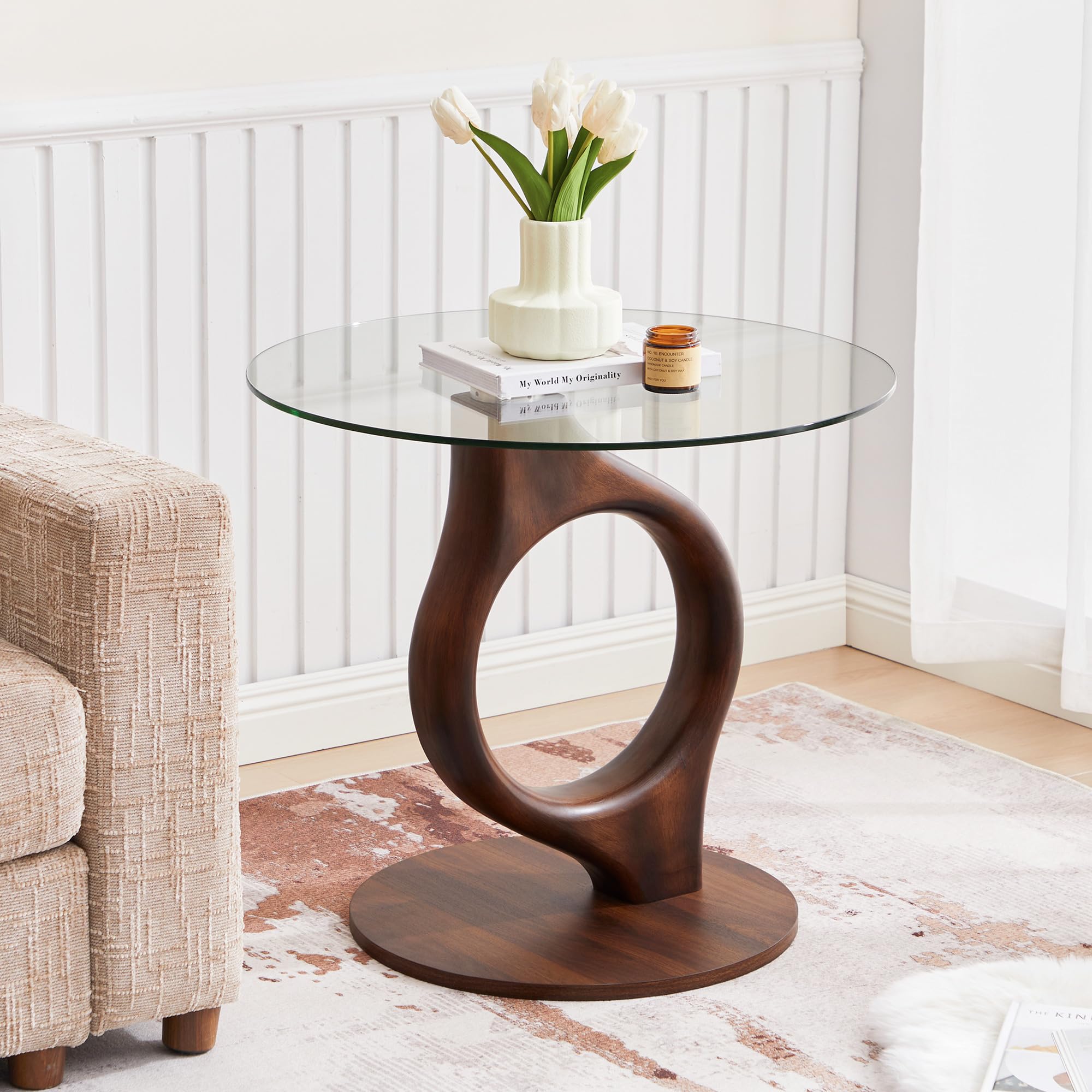 27 5 Large Glass End Table Round Side Tables with Tempered Glass Tabletop Modern Night Stand Sofa Table