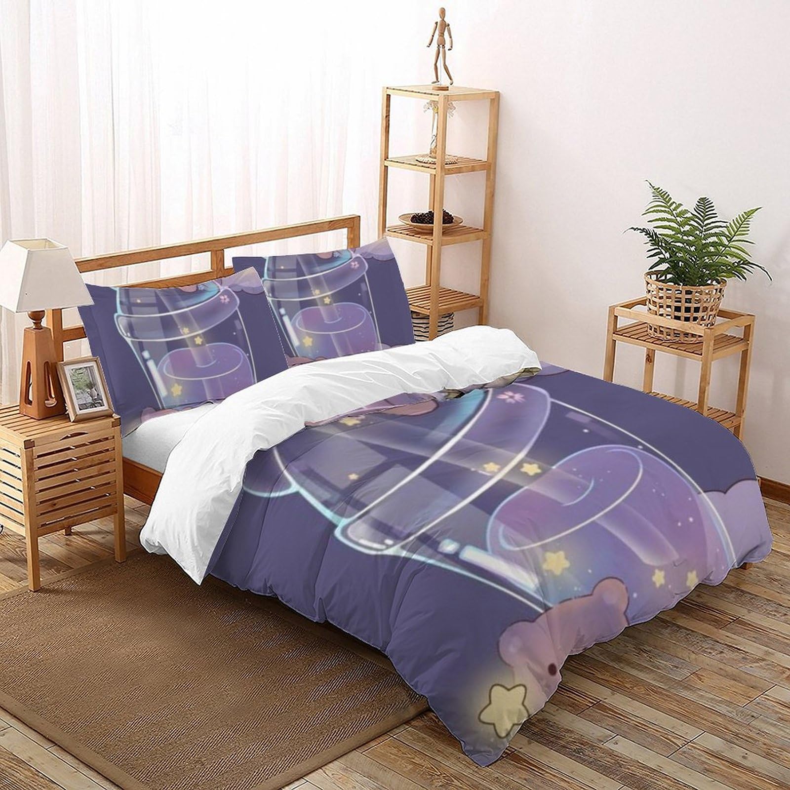Housse de couette imprimé 3D mignon en microfibre infroissable pour lit enfant 220x240cm
