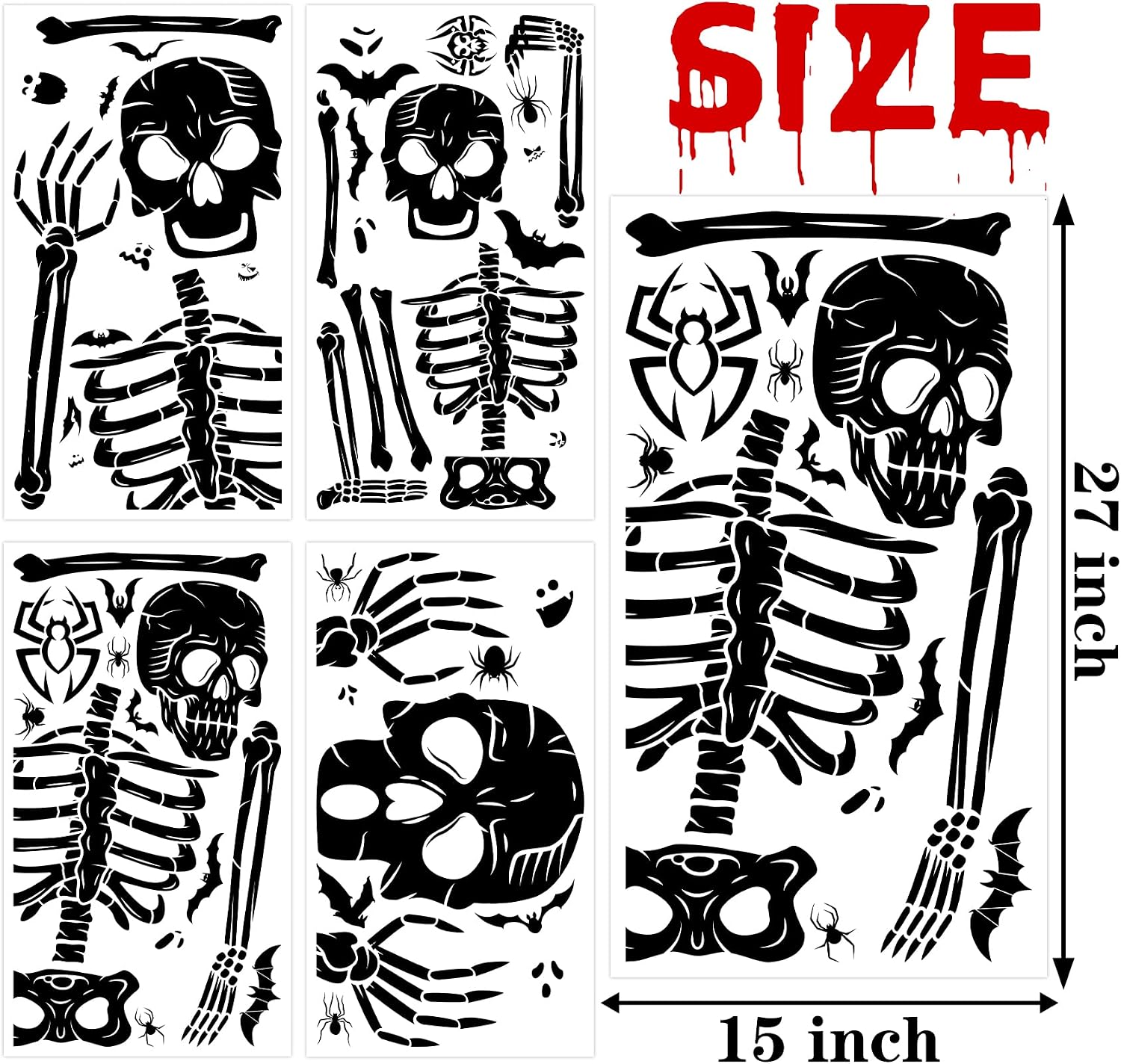 Halloween Window Clings Scary Halloween Window Decorations 3D Skeleton Window Cling Halloween Window Stickers Skeleton Halloween Window Clings for Glass Windows Scary