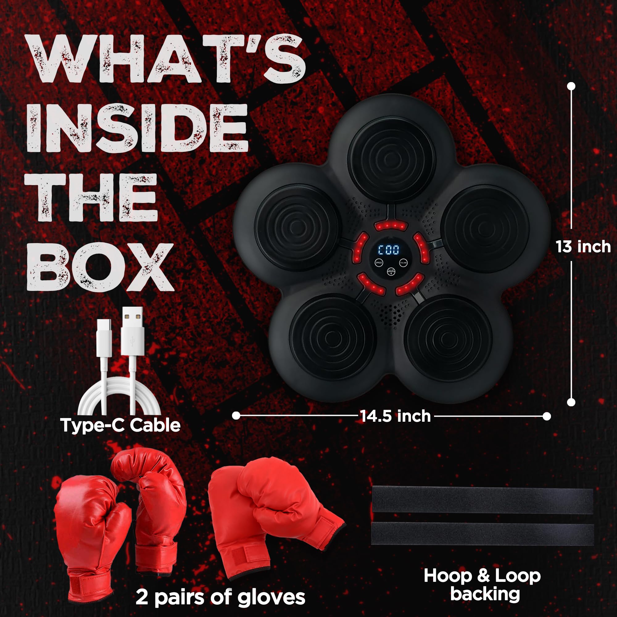 Music Boxing Machine - Bluetooth Wall Punching Pad with LED, Fun Training Equipment for Kids & Adults, Home Boxing Wall Punching Pad with Gloves, for All Ages - Ideal Present by RedRoko