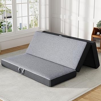 Trifold Mattress Queen Size 6 Inch - Foldable Memory Foam Mattress - No Slip Bottom, Washable Cover with Handles - Portable Folding Floor Cushion 78"x58"x6"