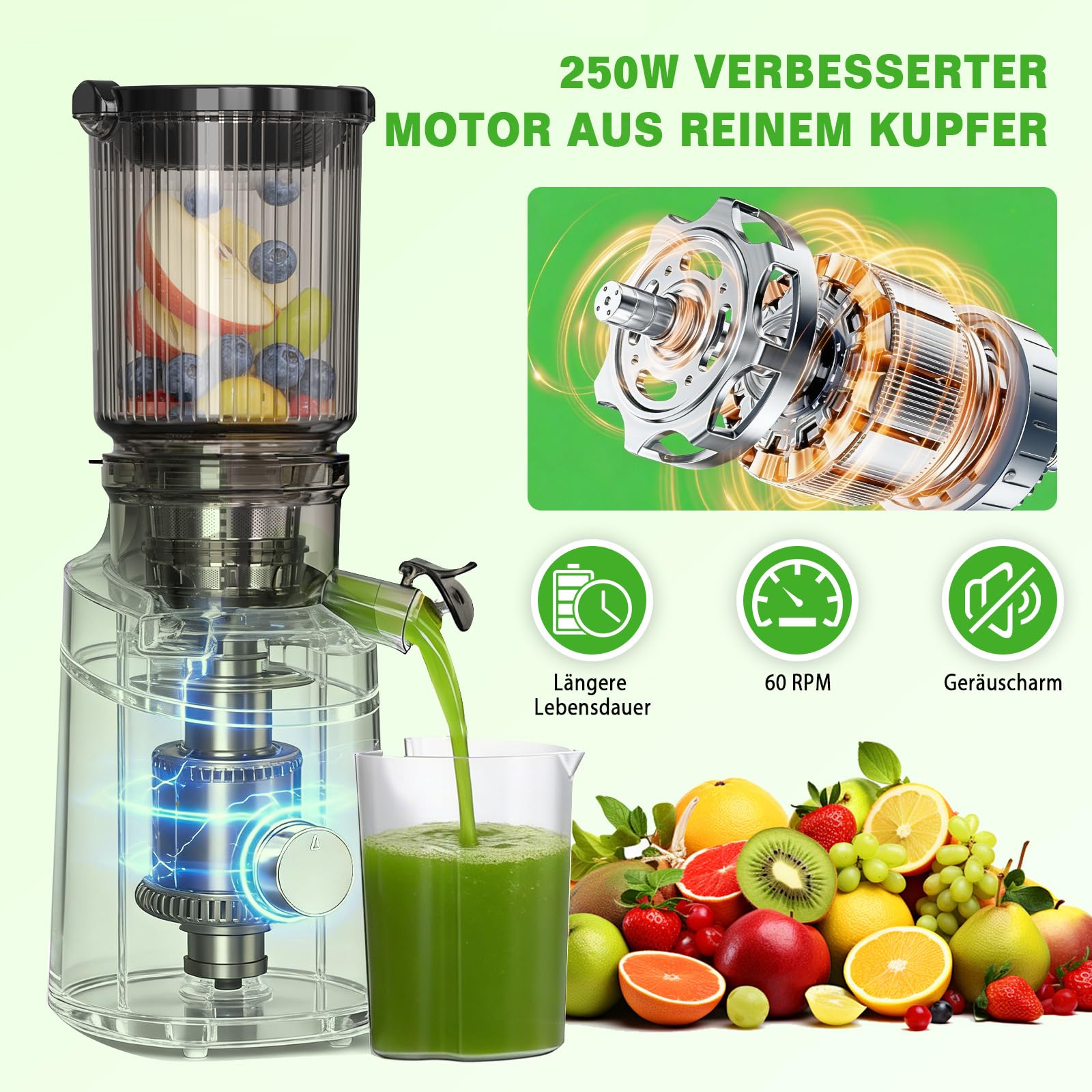 Entsafter mit 135MM Extra Großem Einfüllschacht, ohne Vorschnitt, Entsafter für Gemüse und Obst
