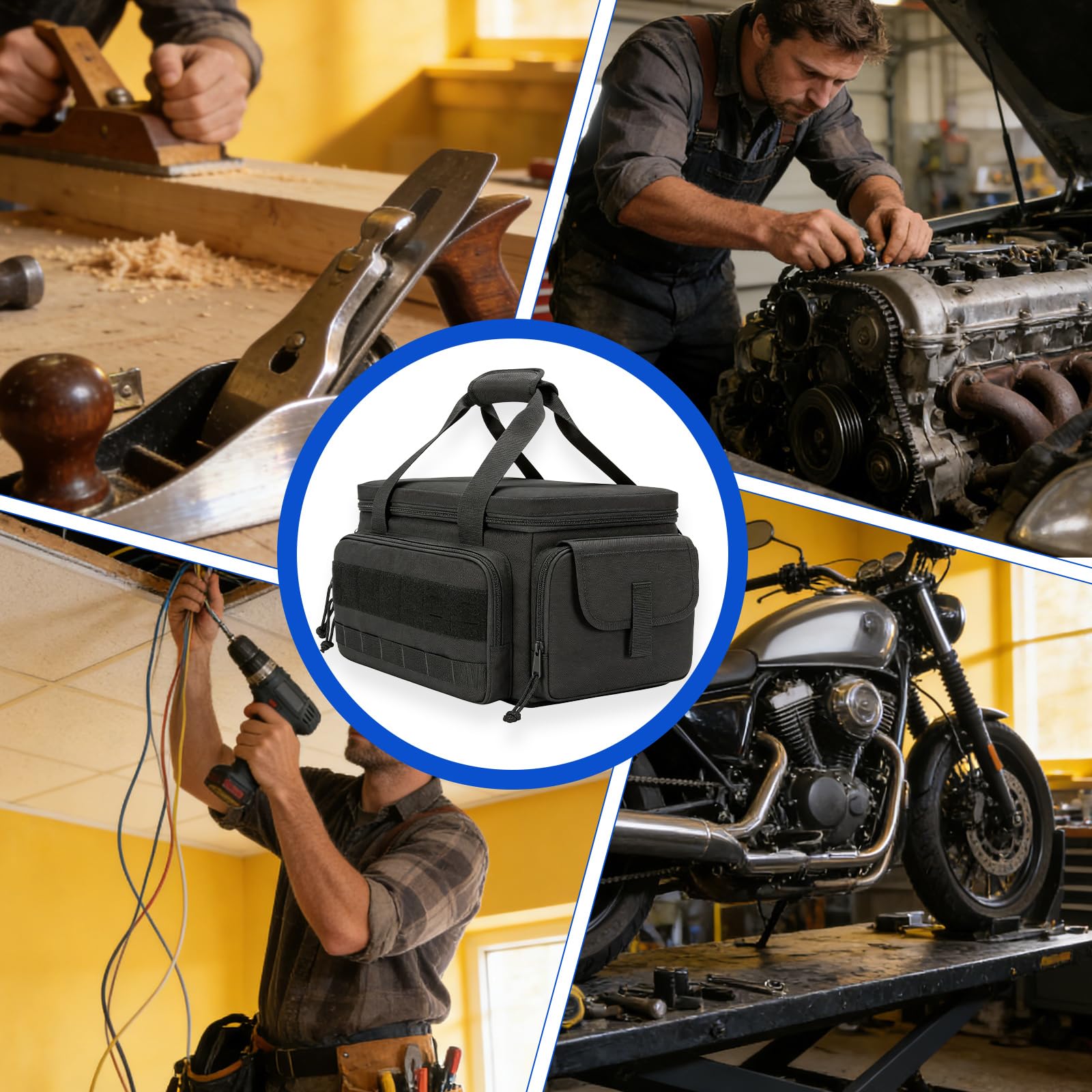 Werkzeugtasche Groß, 36.7 x 21.5 x 20.5cm Werkzeugtaschen Elektriker mit Rutschfestem Dick Gepolstertem Boden, Werkzeugtasche Klein Multifunktionale Arbeitstasche für Heimwerker Handwerker Schreiner