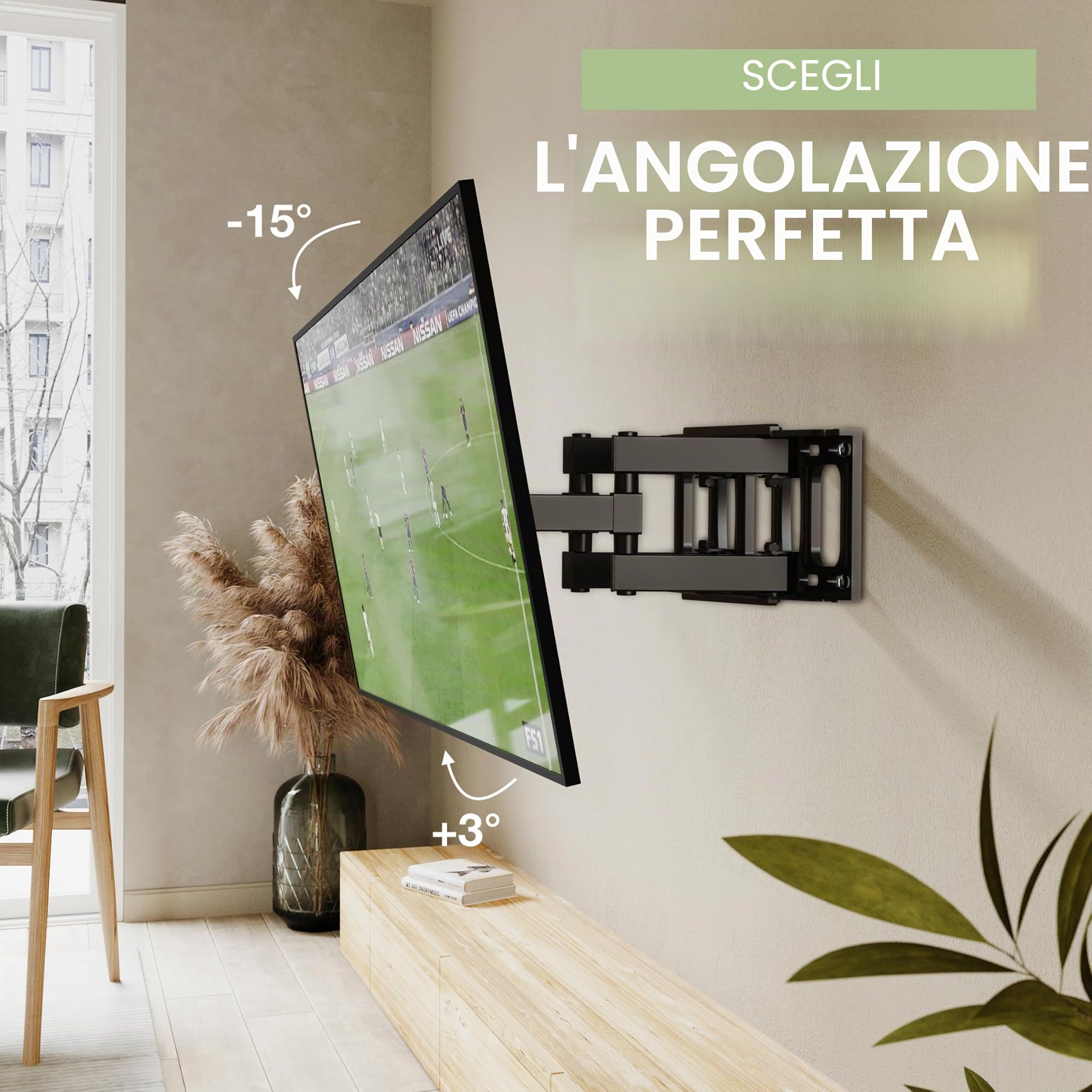 Supporto TV Parete - per 32-65 pollici TV LED LCD, 4K HDR Schermi - Inclinazione e Girevole Ultra Sottili - Max VESA 400x400mm - Capacità Massima di Peso 40 kg