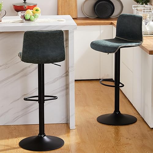 Miniatura 3 de HeuGah Juego de 2 taburetes de bar giratorios con respaldo, taburetes de bar ajustables de 24 a 32 pulgadas, taburetes de bar de piel sintética