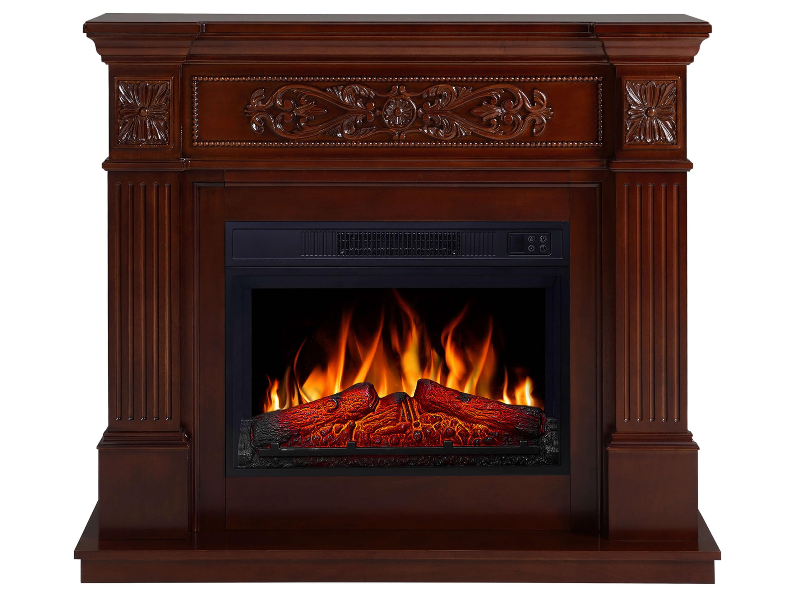 Elektrokamin Toscana AF23S, Elektrischer Standkamin mit Heizung 1800 W, realistischer Flammeneffekt, LED-Beleuchtung, Fernbedienung, Timer, Thermostat, Knistereffekt, MDF, Russet