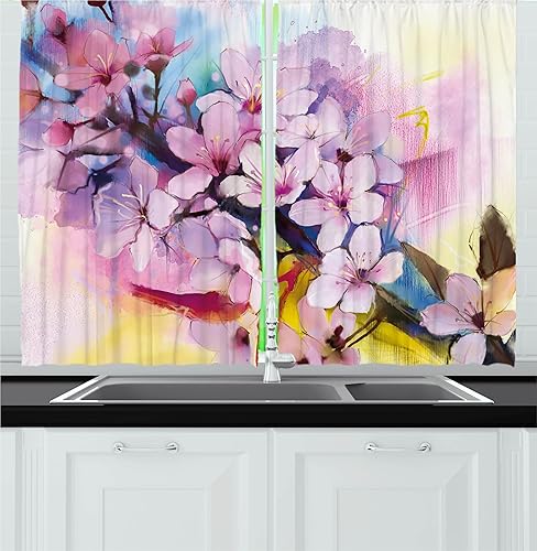 Miniatura 27 de Lunarable Cortinas de cocina mostaza, piñas tropicales sobre líneas amarillas horizontales a rayas amarillas, diseño de humor de fruta fresca, juego