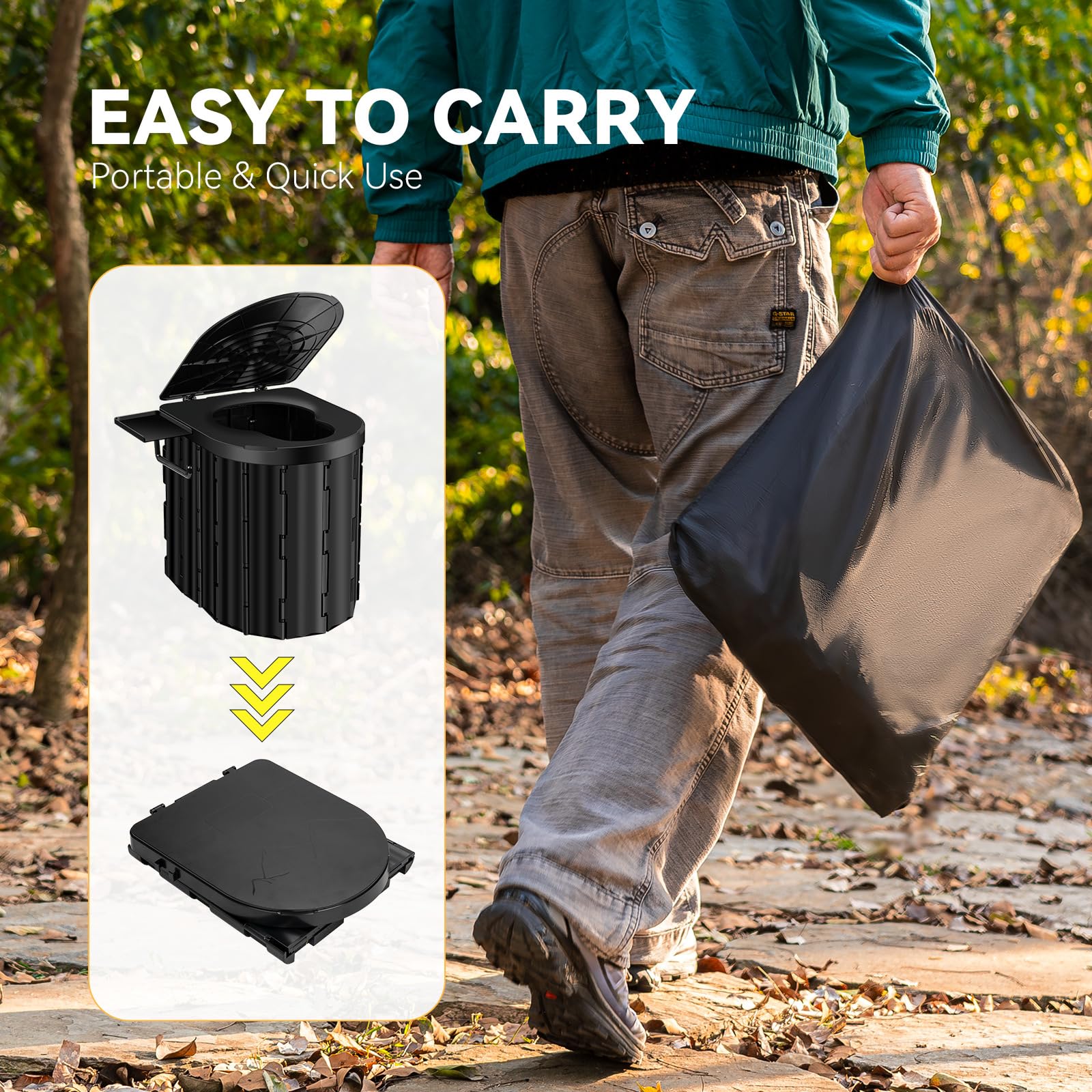 Campingtoilet, extra groot mobiel toilet met deksel, apart toilet, draagbaar toilet voor buiten of binnen, met papierrolhouder en telefoonplank. Ideaal voor kamperen, wandelen, reizen, vissen-grijs