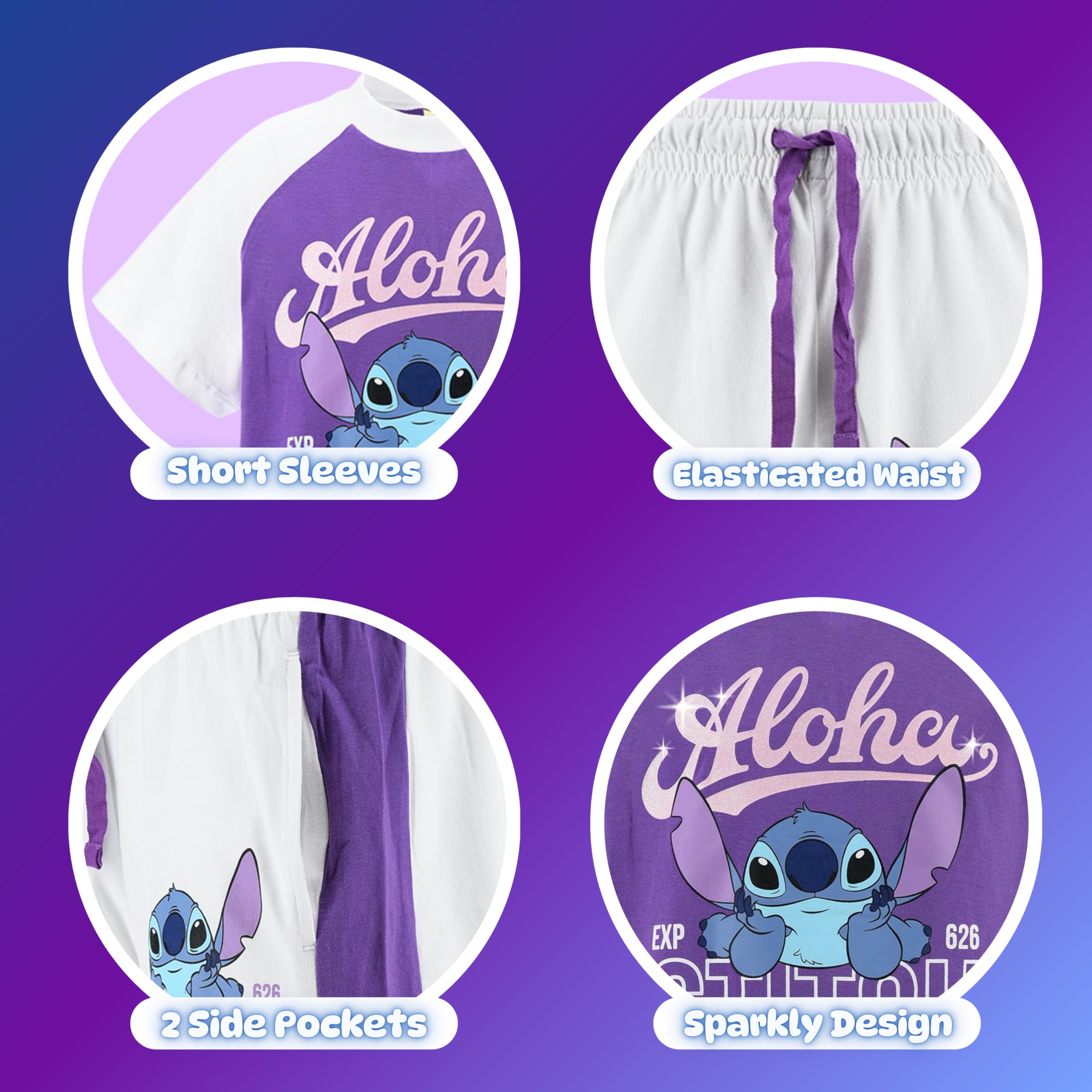 Disney Stitch Camiseta y Pantalon para Niña, Conjunto 2 Piezas Camiseta Manga Corta y Pantalon Corto, Tallas 8 a 14 Años