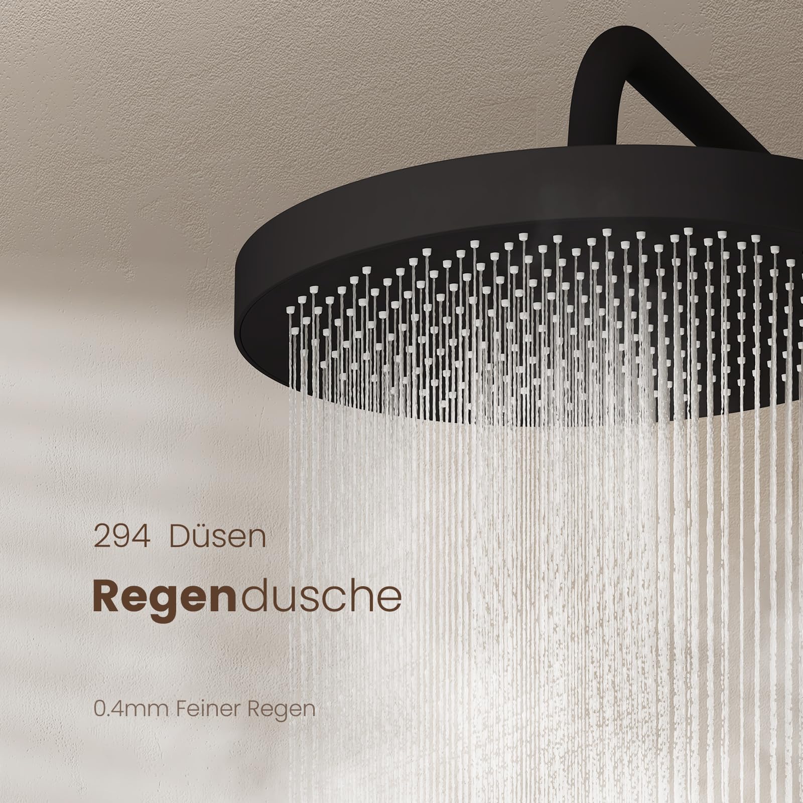 EMKE® Sistema de ducha con termostato, 40 cm, estante de cristal, sistema de ducha de lluvia, ducha de lluvia de gran tamaño, ducha de mano, 3 tipos de chorro, boquilla inferior, fácil instalación,