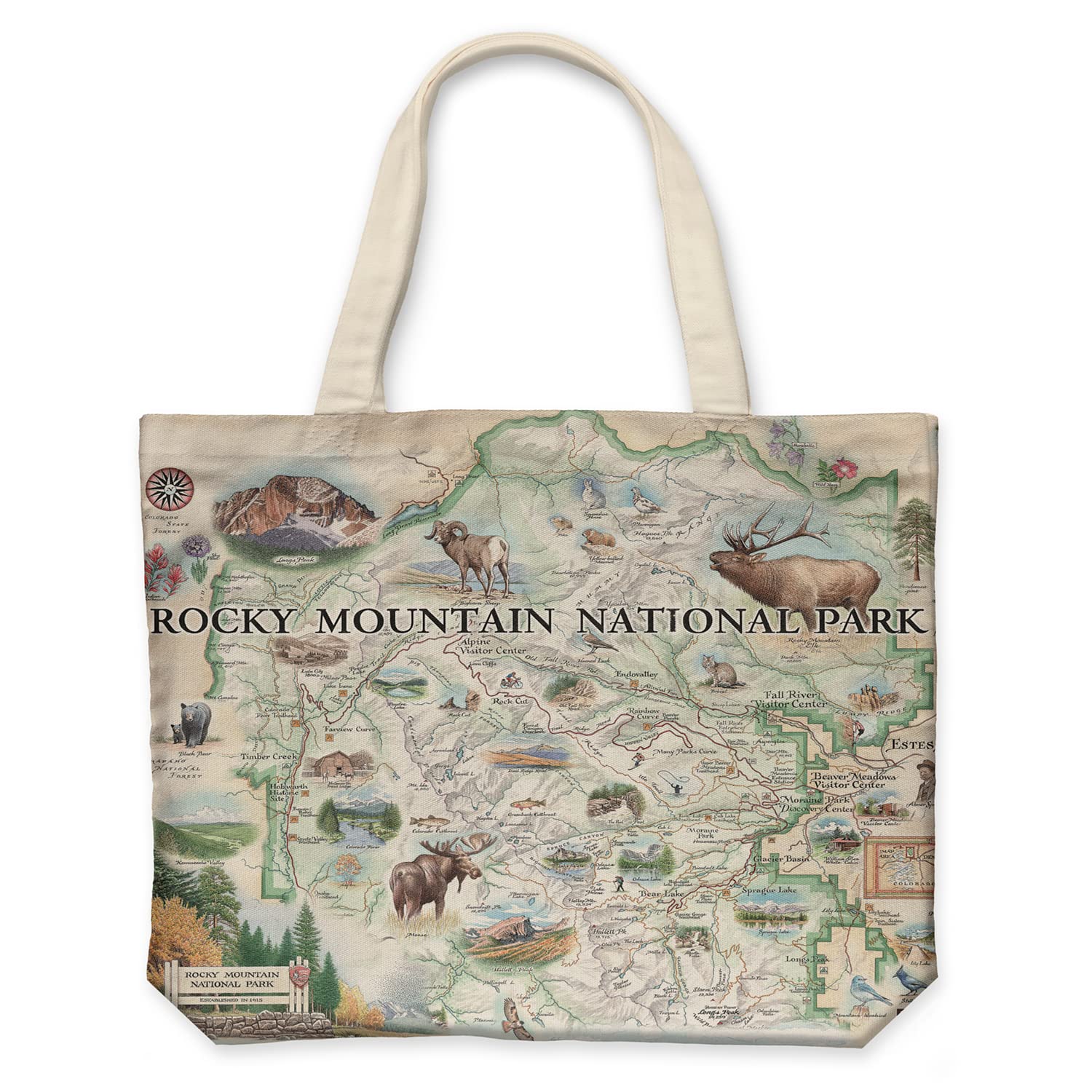 Xplorer MapsXplorer Maps Rocky Mountain National Park Map Canvas Tote Bag with Handles, Cloth Grocery Shopping Bag, Reusable & Eco-friendly Bag, 100% Cotton, Washable, 18 wide x 15 tall