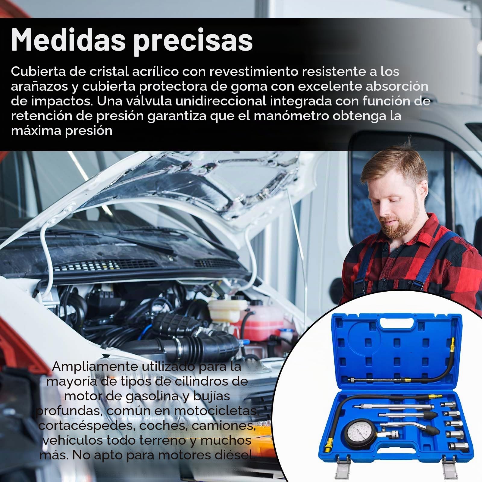Probador De Compresión Para Automóvil, 11 Piezas Comprobador De Compresión Estándar Digital De Gasolina Medidor De Compresión Del Cilindro Del Motor Herramienta De Probador De Compresión