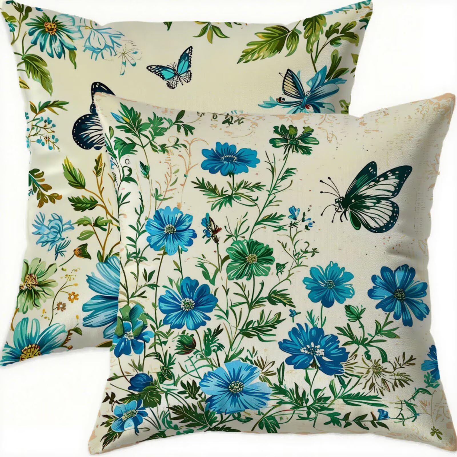 Housse coussin 75x75cm velours bleu vintage chic au fini luxe