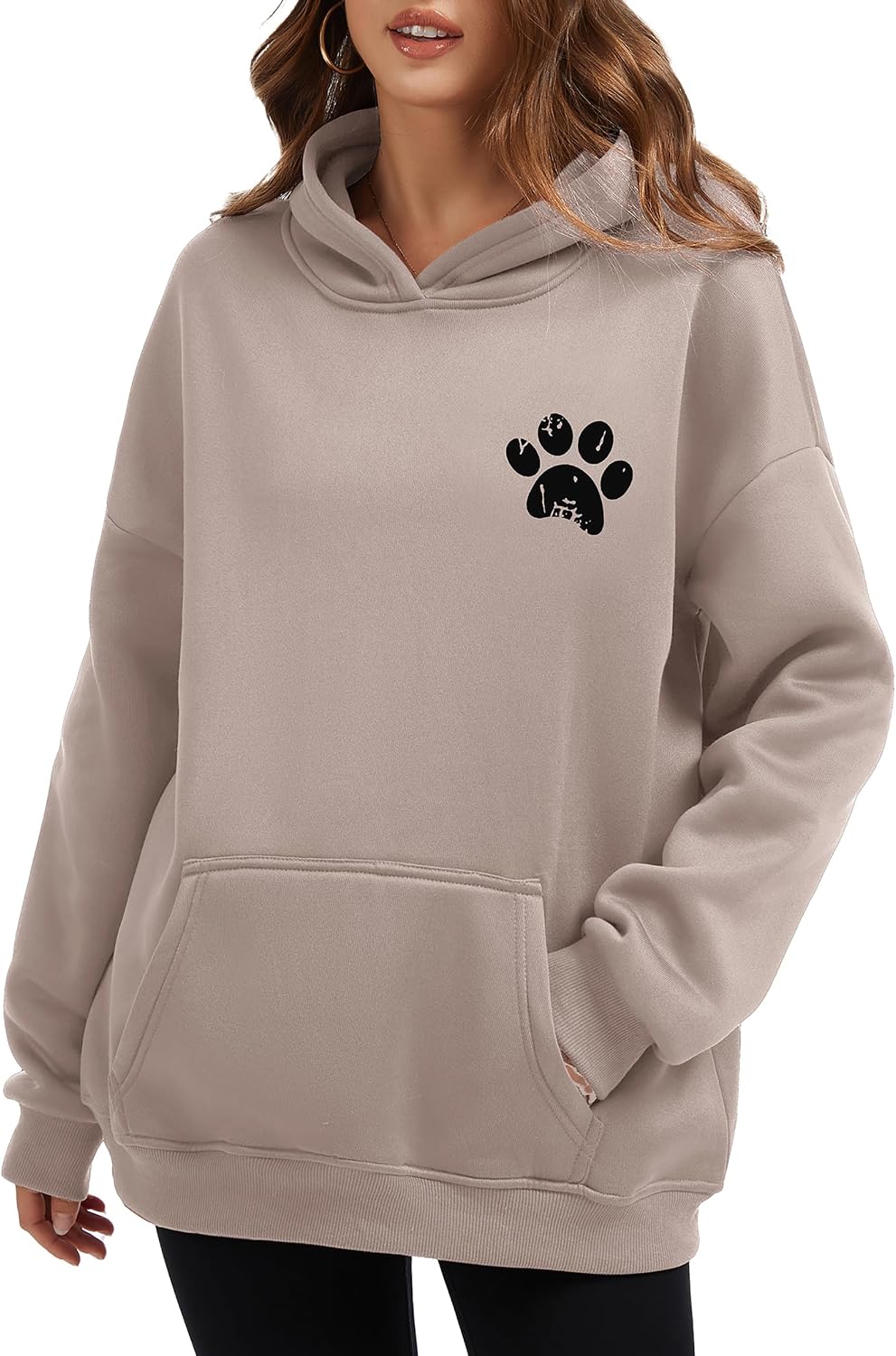 Dog Paw Print Hoodies Womens Oversized Graphic Sweatshirts Love Heart Long Sleeve Tops with Pocket
