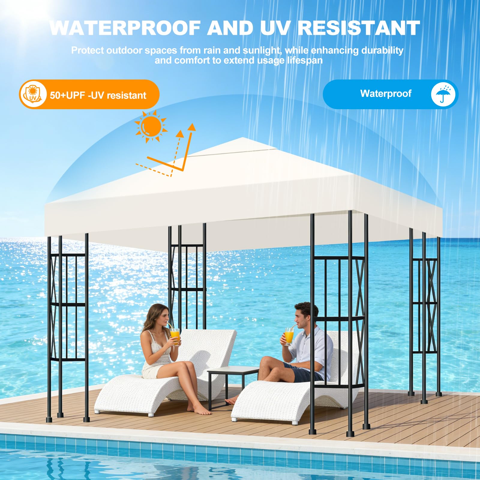 Toldo Recambio 3x3 m Pergola, Techo Repuesto para Cenador Impermeable 300D Protección UV, Funda Transpirable para Pérgola de Jardín, Reemplazo Resistente al Viento para Gazebo Exterior, Beige