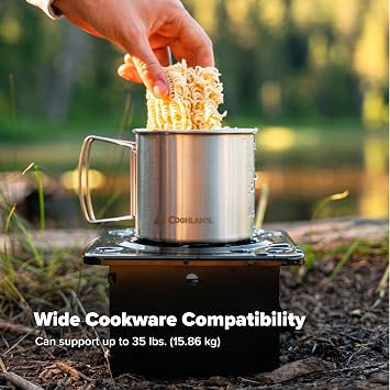 Coghlan's Portable Folding Camp Stove Compact, Lightweight Steel Cooking Stove for Camping, Backpacking, Hiking, or Emergency Use Uses Canned Heat or Fuel Tablets, Black