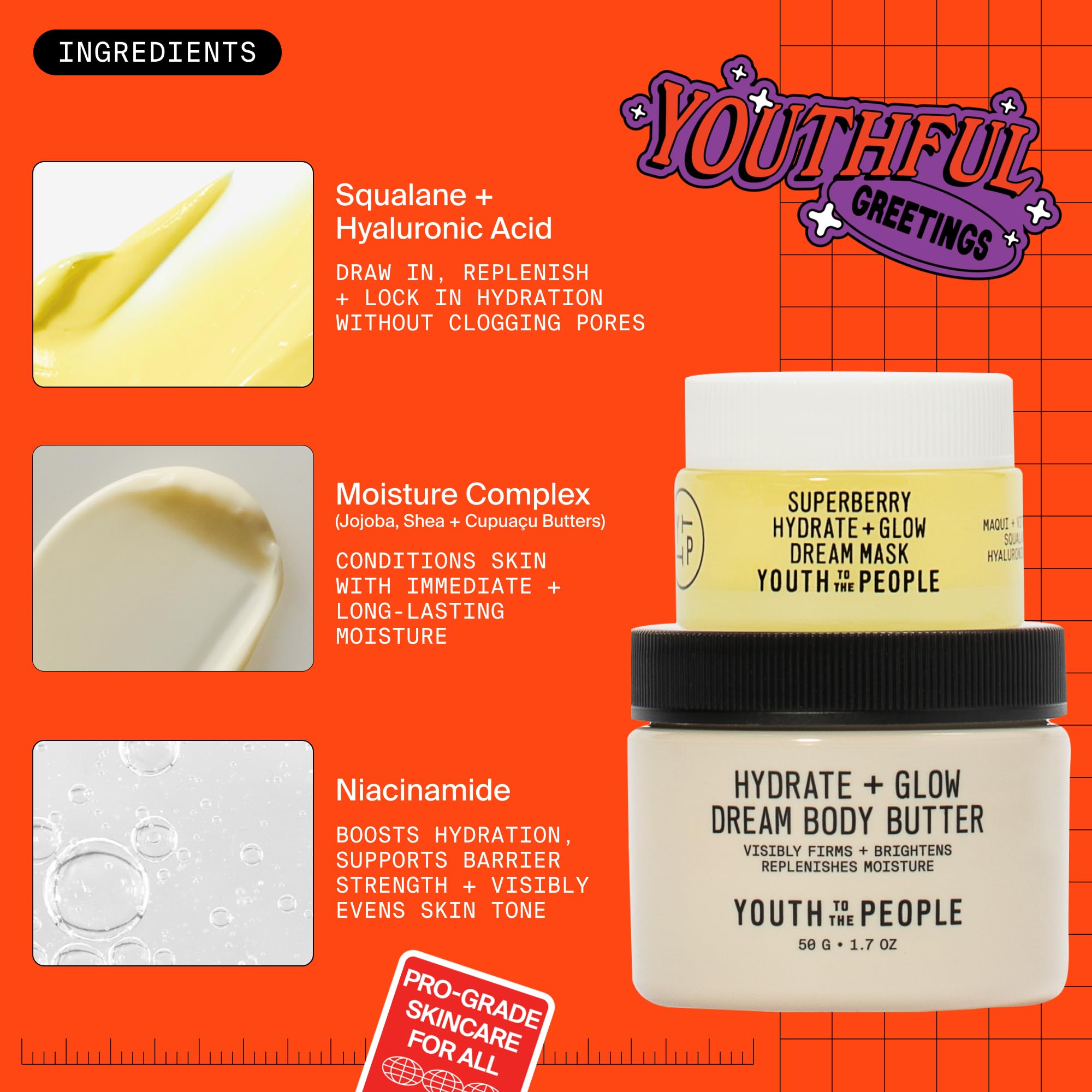 Youth To The People Dream A La Glow Set, 2-Pc Face + Body Hydration Giftset for Dry Skin ($40 Value), Mini Travel Moisturizers, with Superberry Dream Mask and Firming Body Butter