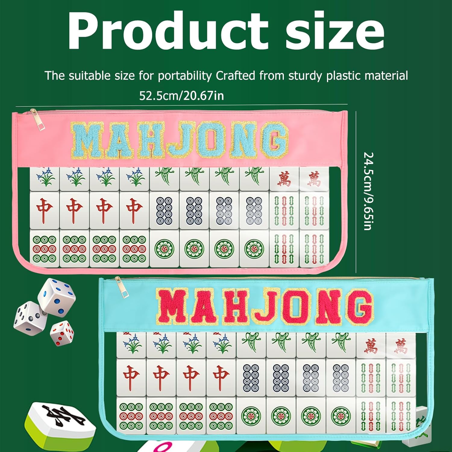 2Pcs American Mahjong Tile Bags with Zipper, 20.6"x9.6" Waterproof PVC Mahjong Bags for Tiles