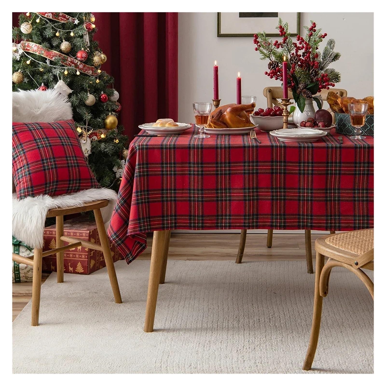 Tischtuch Weihnachten Tischdecke Weihnachtsfeier Rot Grün Einfaches Gitter Tischset Hotel Teetisch Tuch Festival Zuhause Wohnzimmer Dekorativ Neujahr(Style 3,140x300cm)