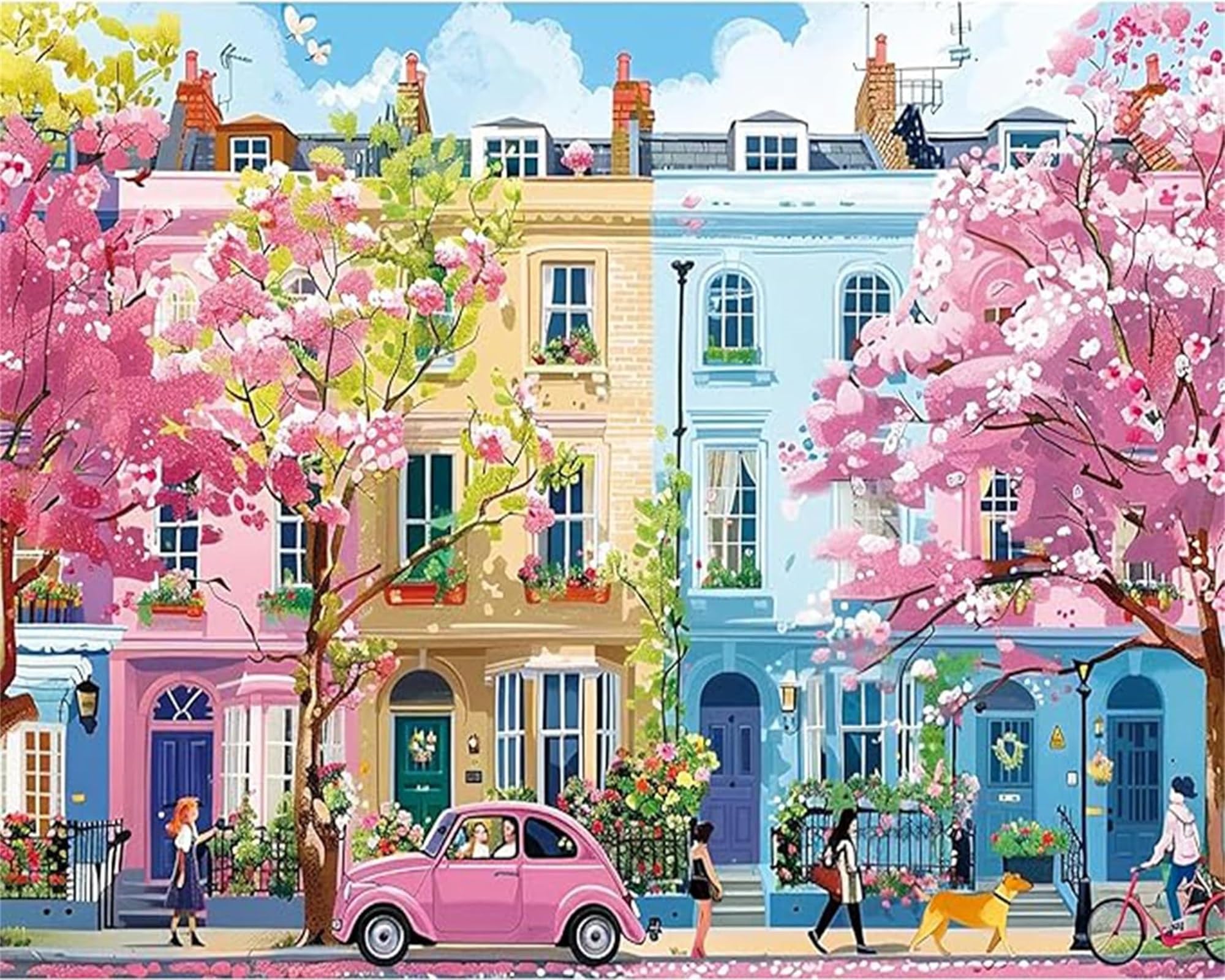 Spring DIY Paint by Numbers Kits for Adults,City Painting Kit on Canvas, Color by Numbers,Large Adult Paint by Number for Home Wall Decor,Gifts