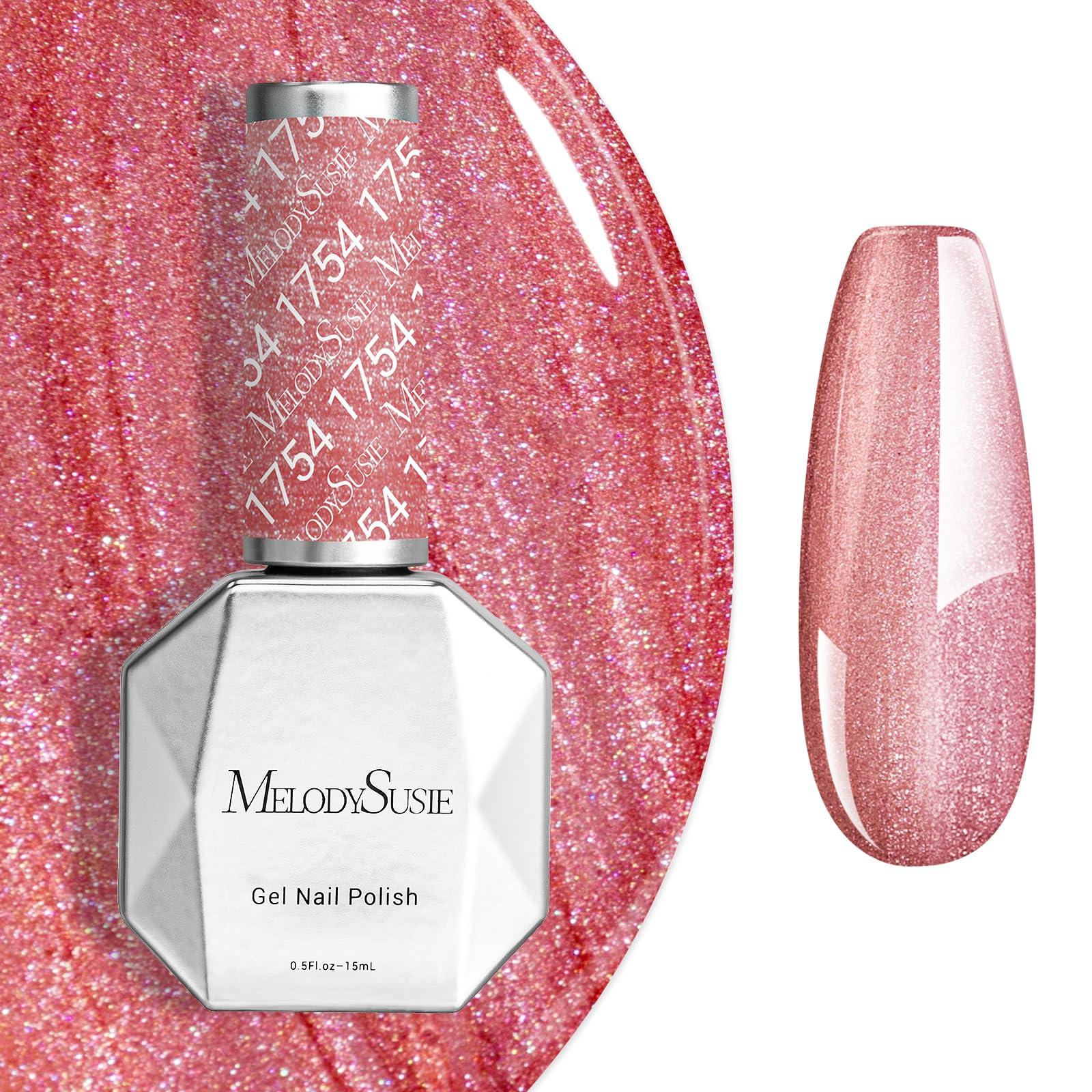 MelodySusie Pink Shimmer Gel Nail Polish,0.5fl oz Soak Off UV LED Pink Glitter Gel Polish Gift for Women Nail Art Manicure Salon DIY Nail Design