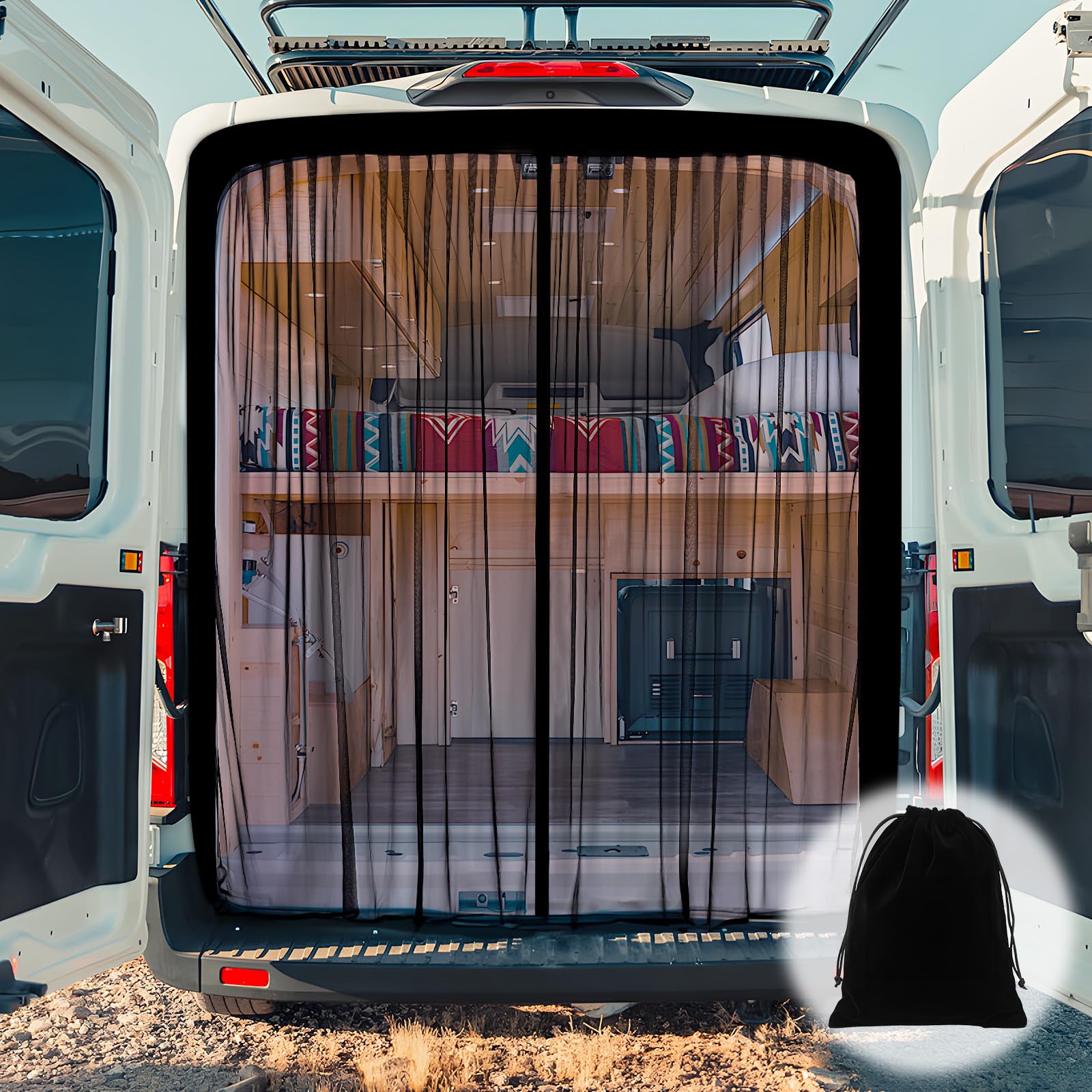 Photo 1 of XCBYT Van Bug Screen for Rear Door | Magnetic Closure Window Screen for Camping | Van Life Essentials | Universal Fit for Standard Roof Mercedes Sprinter, Ford Transit & RAM ProMaster (65” H x 65” W)
