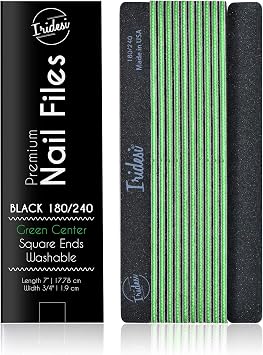 Professional Nail Files Black Washable Emery Boards 7 Inches Long Square End Serrated Edge 12 Fingernail Files Per Pack 180/240