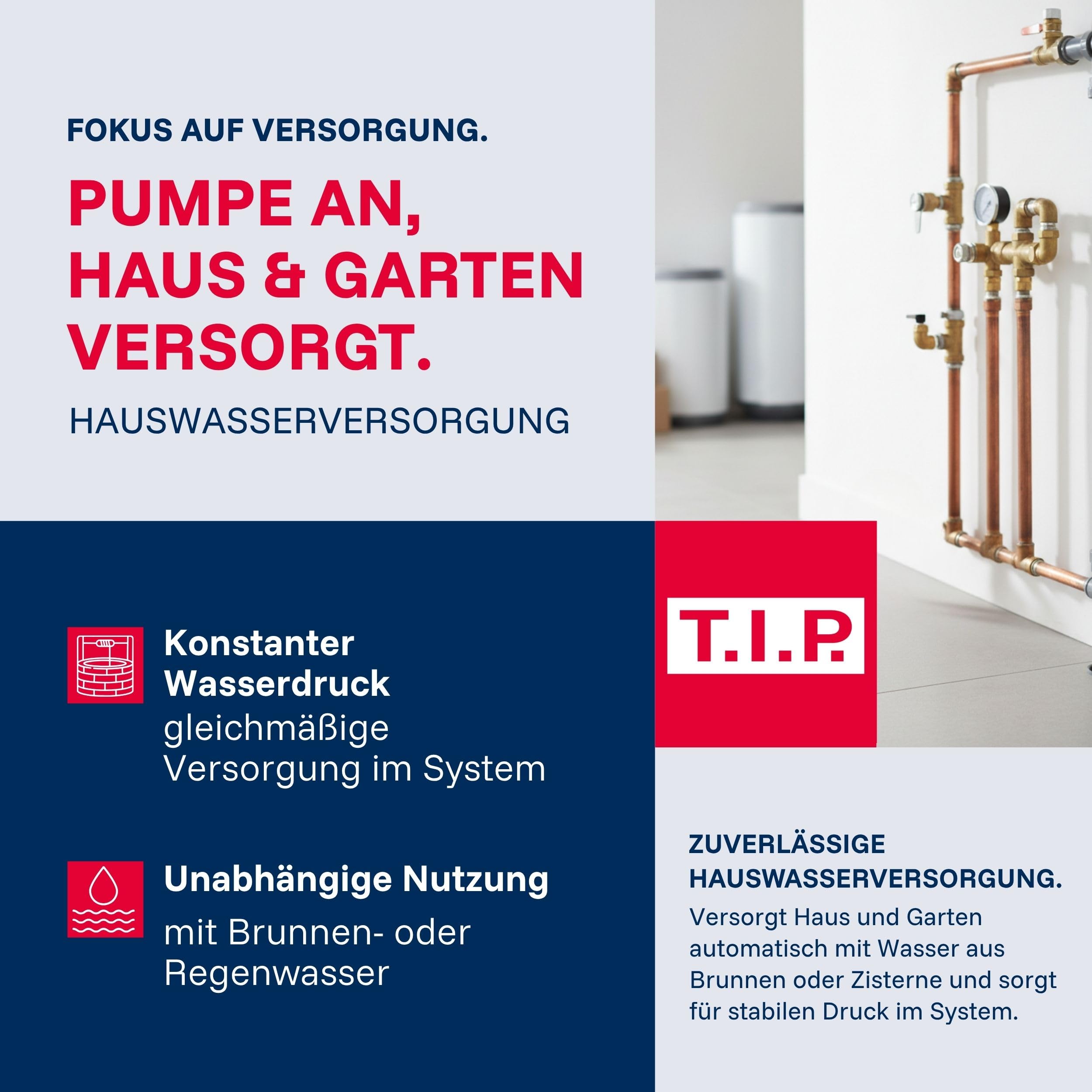 T.I.P. HWW 1200/25 Hauswasserwerk, 5.000 l/h Jetpumpe mit Gusseisengehäuse, 1.200 W, 50 m Förderhöhe & 5,0 bar Druck, Druckschaltung, 22L Kessel, selbstansaugend, effizient, leistungsstark & langlebig