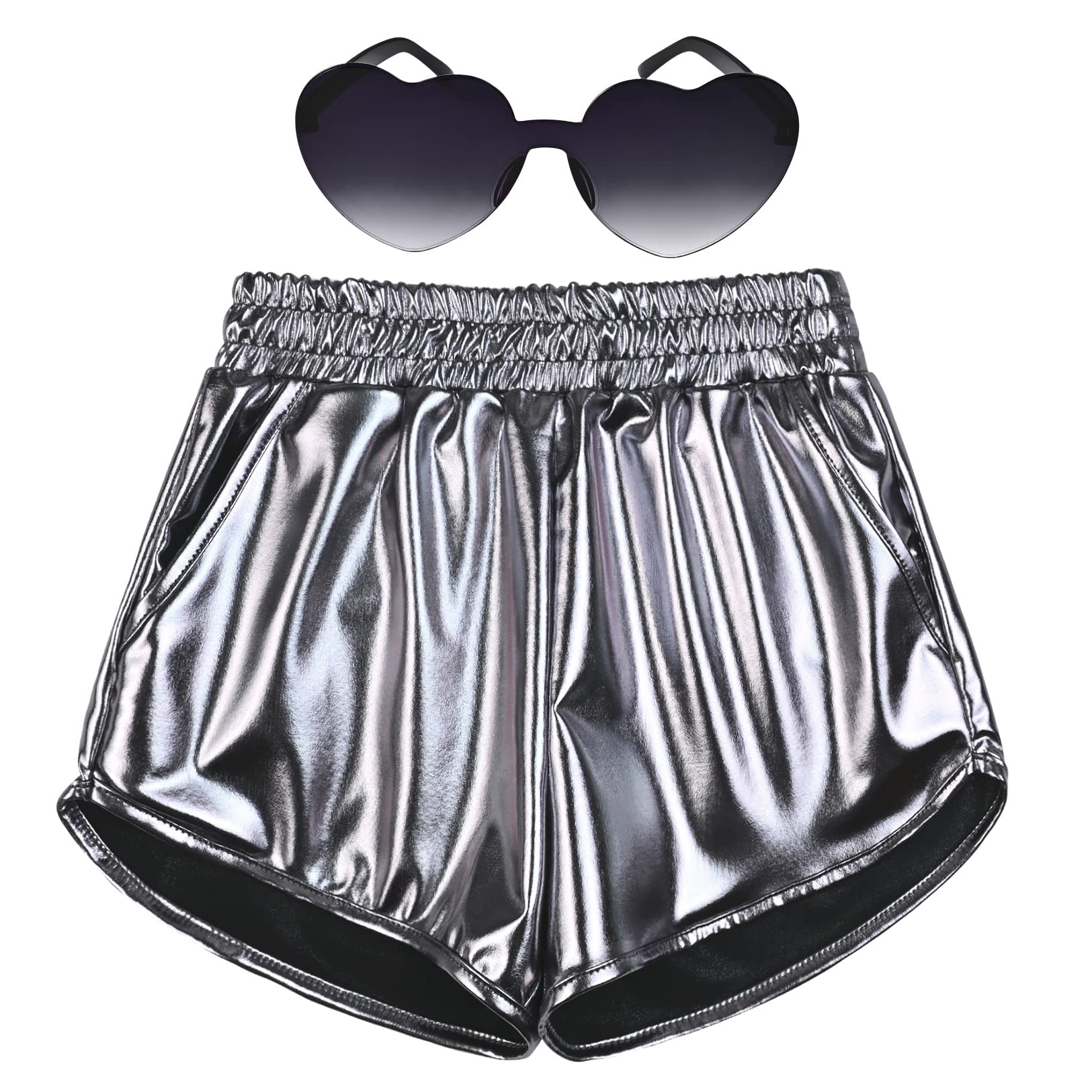 Perfashion Girls Metallic Shorts Shiny Hot Short Sparkly Party Pants &amp;Sunglasses
