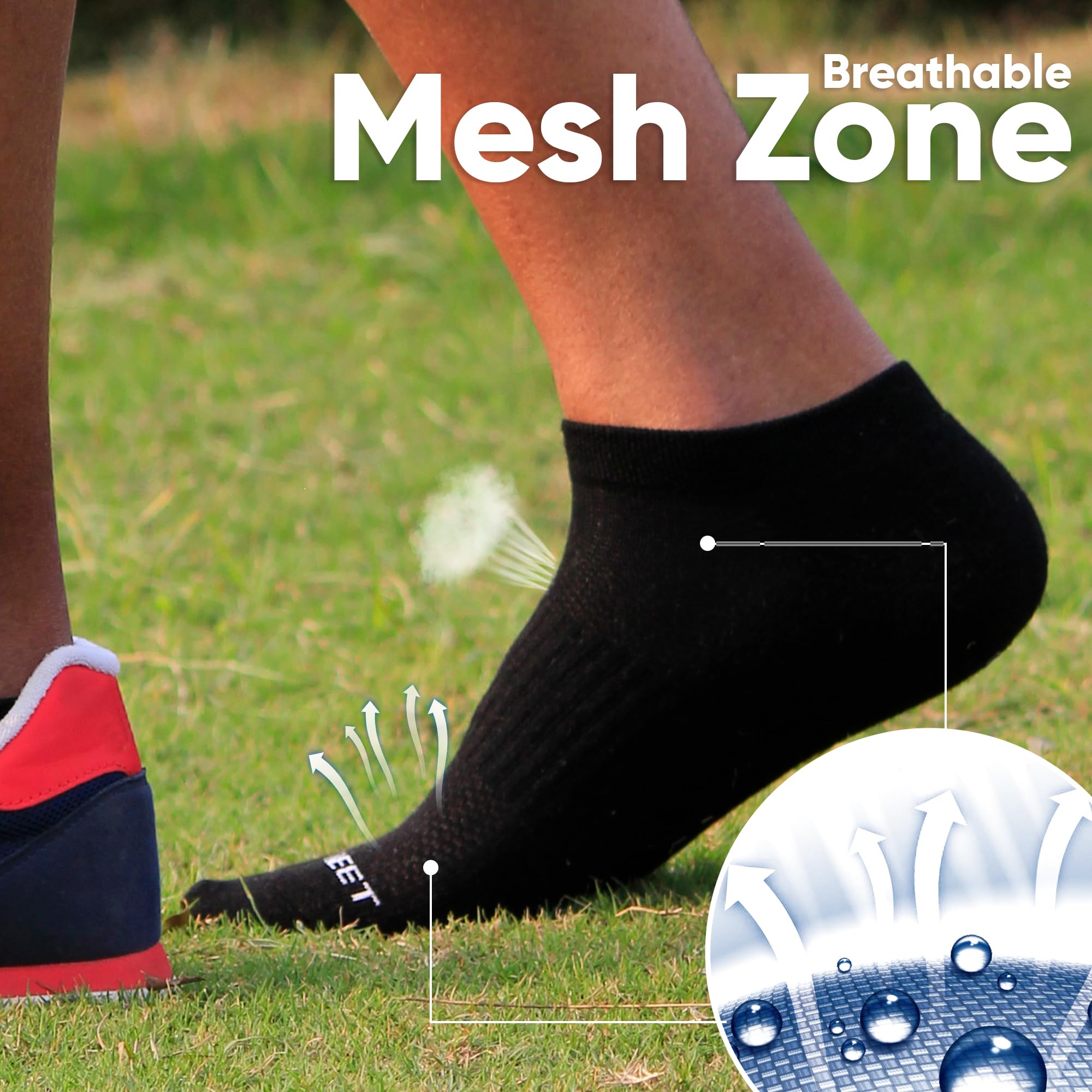 The Sock Street Mens Athletic Runnning Ankle Socks, Anti-Blister Low Cut Cushioned Breathable Sports Short Socks for Men 6-Pack, High-Performance Arch Compression for a Secure Fit (Black)