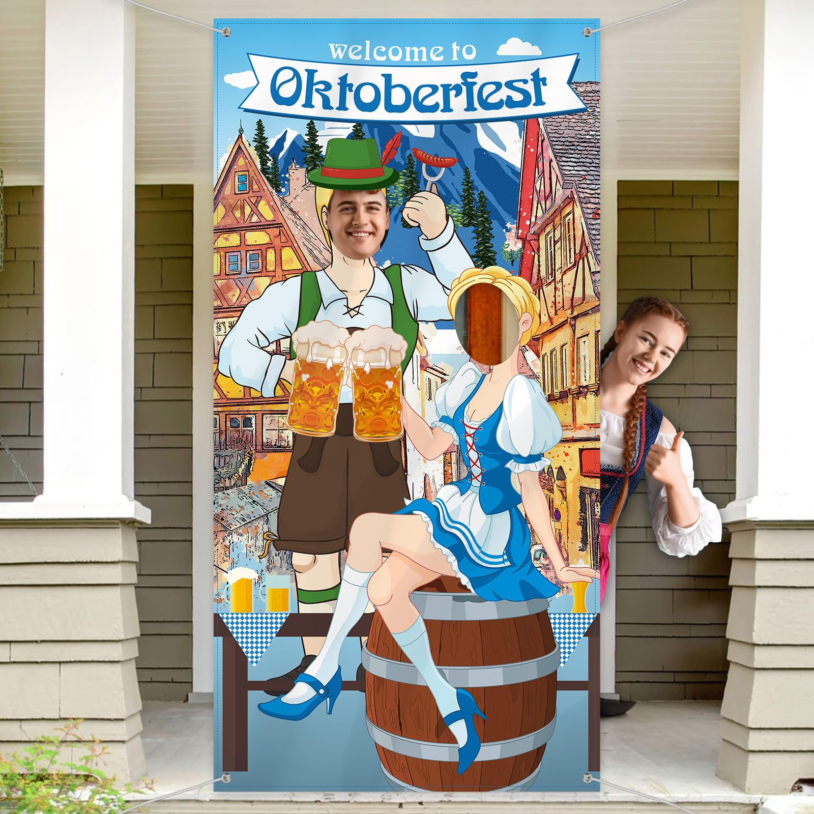 Blulu Oktoberfest Party Decorations Oktoberfest Photo Prop Giant Fabric Photo Booth Background Funny Games Supplies for Bavarian Beer Festival in The