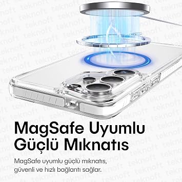 Teknoft Samsung Galaxy S26 Ultra için Line Serisi Magsafe ile Uyumlu Yükseltilmiş Lens Çerçeveli ve Renkli Şerit Kenarlı Ultra Güçlü Darbeye Dayanıklı Yumuşak Silikon Kılıf (Beyaz, Galaxy S26 Ultra)