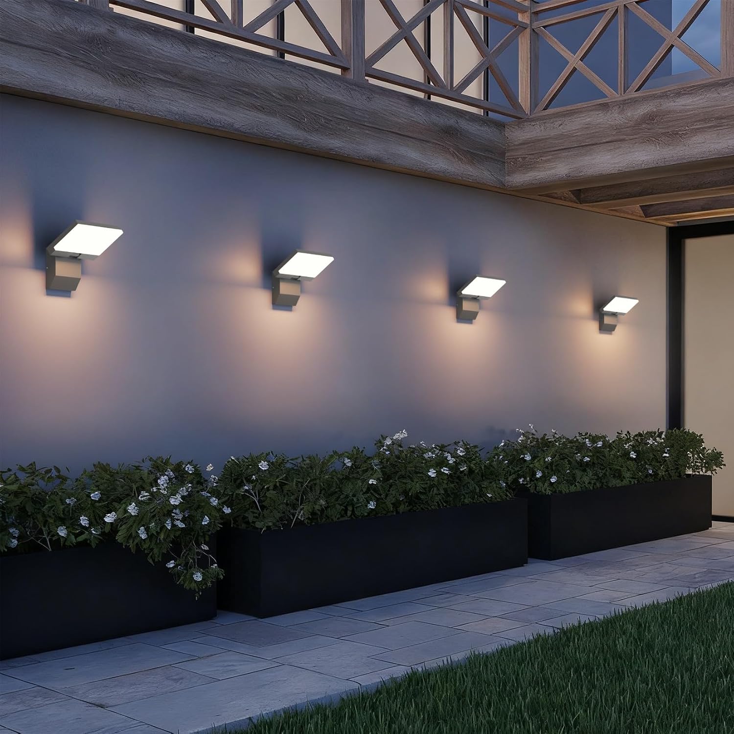 4-Pack Modern Outdoor Wall Light 180° Adjustable Head 24W 3000K Porch & Patio Hardwired Exterior Sconces Light IP65 Waterproof for House Garage Front Door