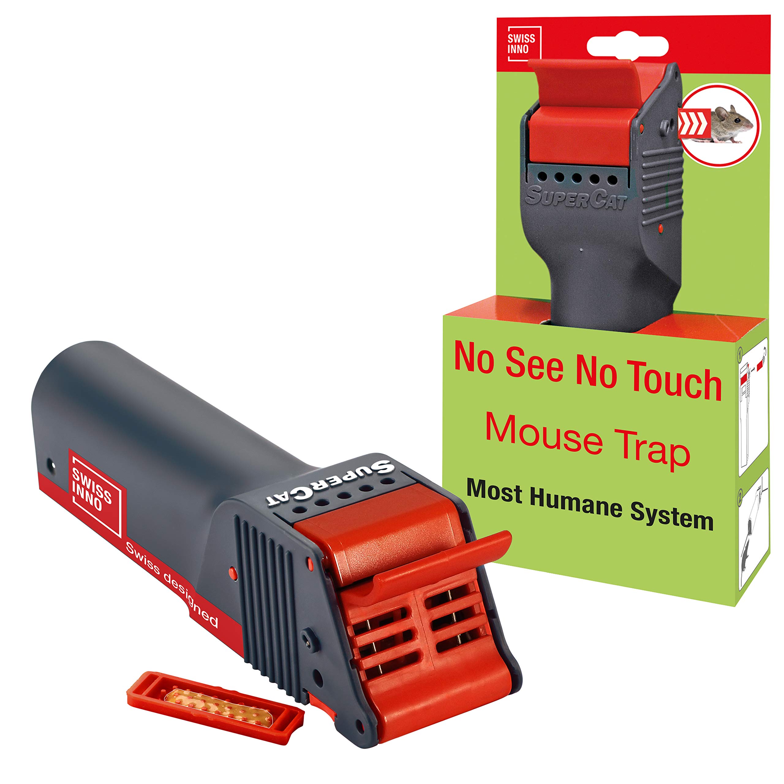 SWISSINNO Mouse Trap No See No Touch - Effective, Non-Contact + Non-Visible Catch + Kill with no-Fail catching - Pre-baited with Food Bait - Easy to Use - Reusable