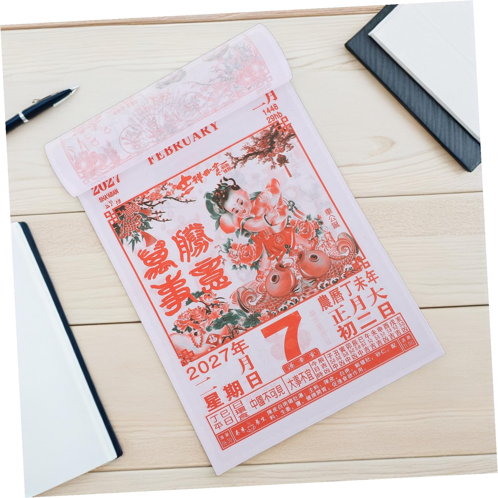 Chinesischer Mondkalender für die Wand – Traditioneller Abreißkalender 2027 – Feng-Shui-Tagesplaner für Zuhause, Büro, Feste und Jahresplanung (35 x 26 cm)