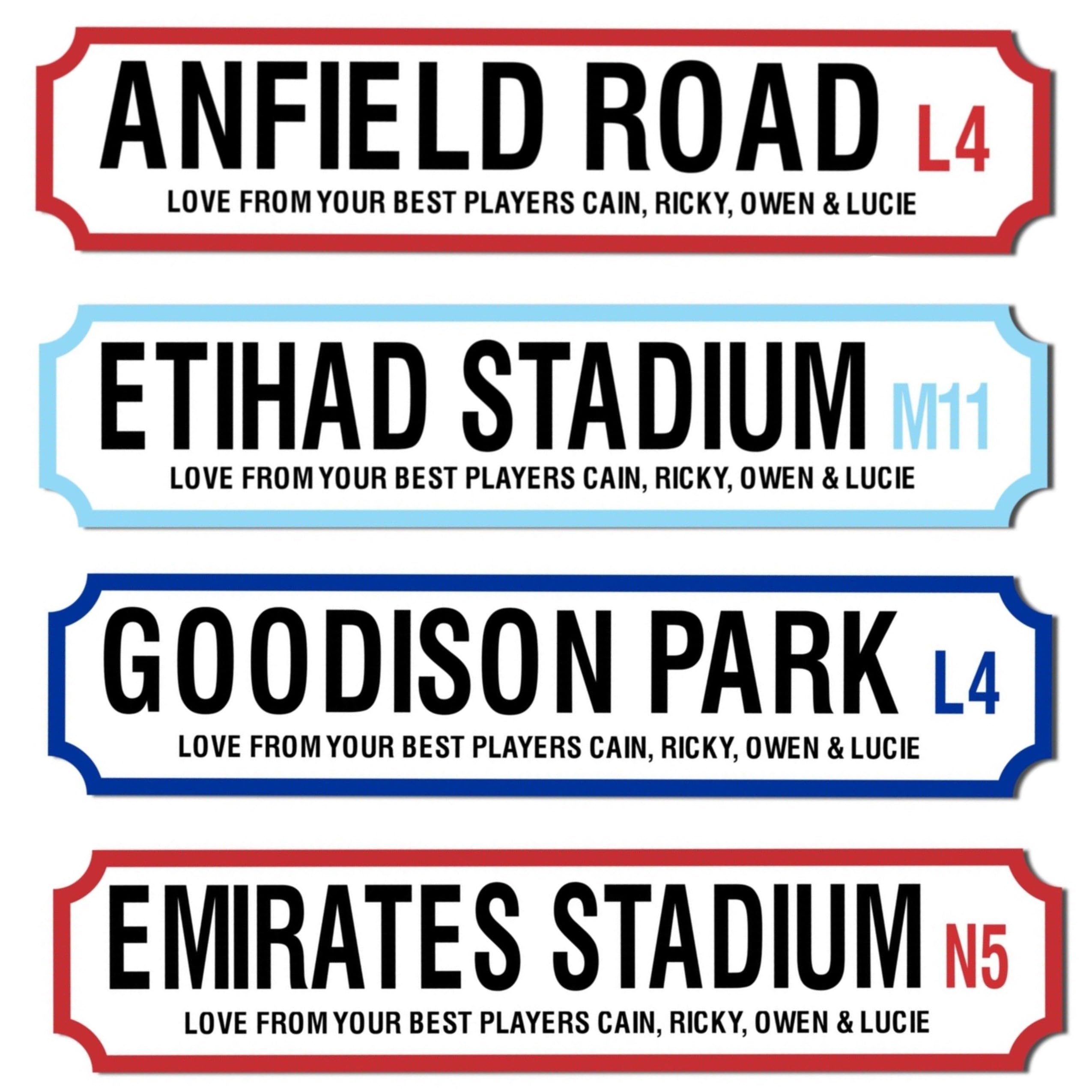 Pixie's Gifts Personalised Football Stadium Street Sign - Customisable Wooden Plaque for Football Fans Personalised Football Sign (Small - 290mm x 63mm, Mdf Wood Indoor Use Only)