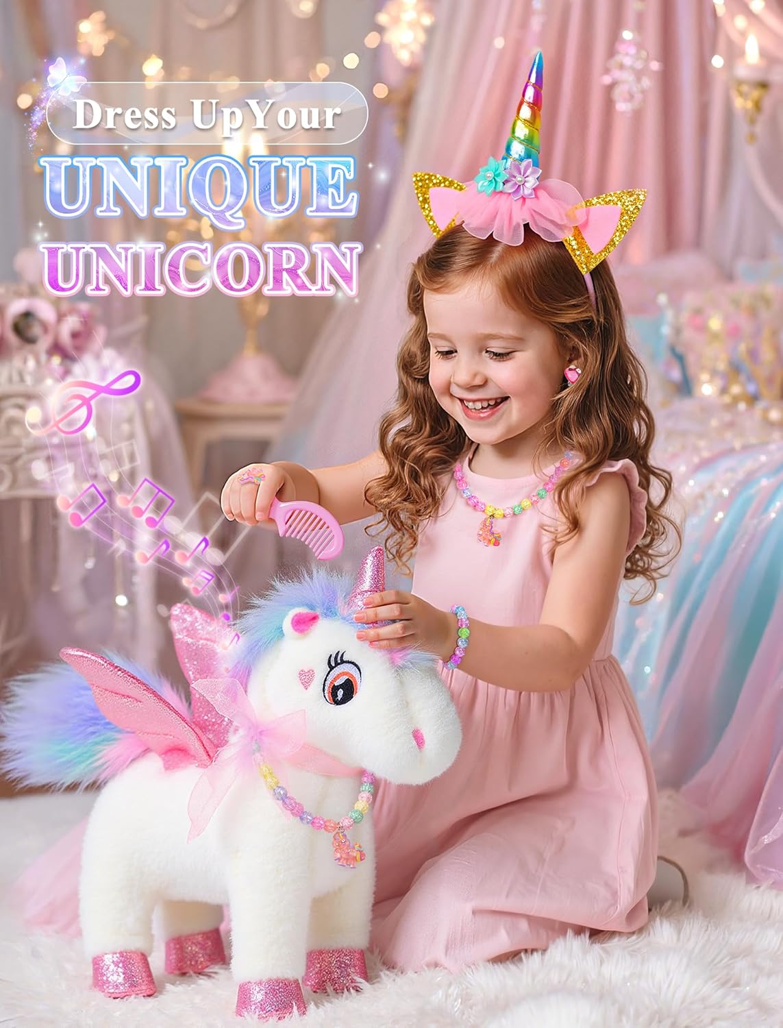 Unicorn Toys for Girls Age 4-6 Unicorns Gifts, Walking Talking Singing Interactive Unicorn with Light up Princess Cape, Remote Control Plush Unicorn Pet Care Toy for Toddler Girl Age 3 4 5 6