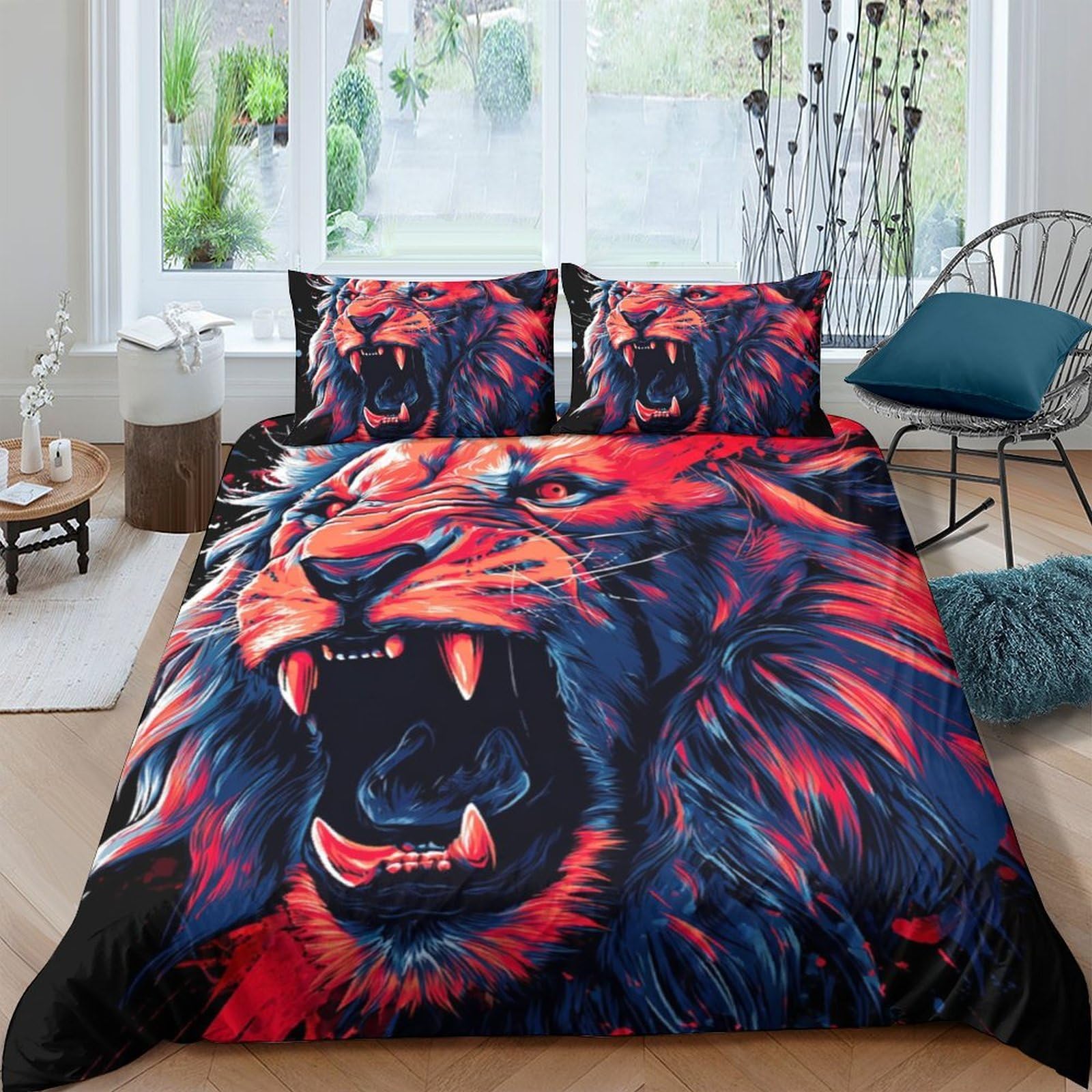 Ctjqhvkz Style-6 3D Printed Fierce Lion Fitted Sheet Microfiber Vibrant Jungle King Bed Sheet For Bedroom Guest Room Mattress Decor Single（135X200cm）