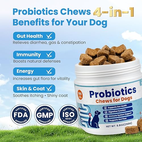 Miniatura 2 de Probióticos para perros, suplementos de apoyo digestivo, salud intestinal, flora, probióticos masticables suaves para perros para malestar