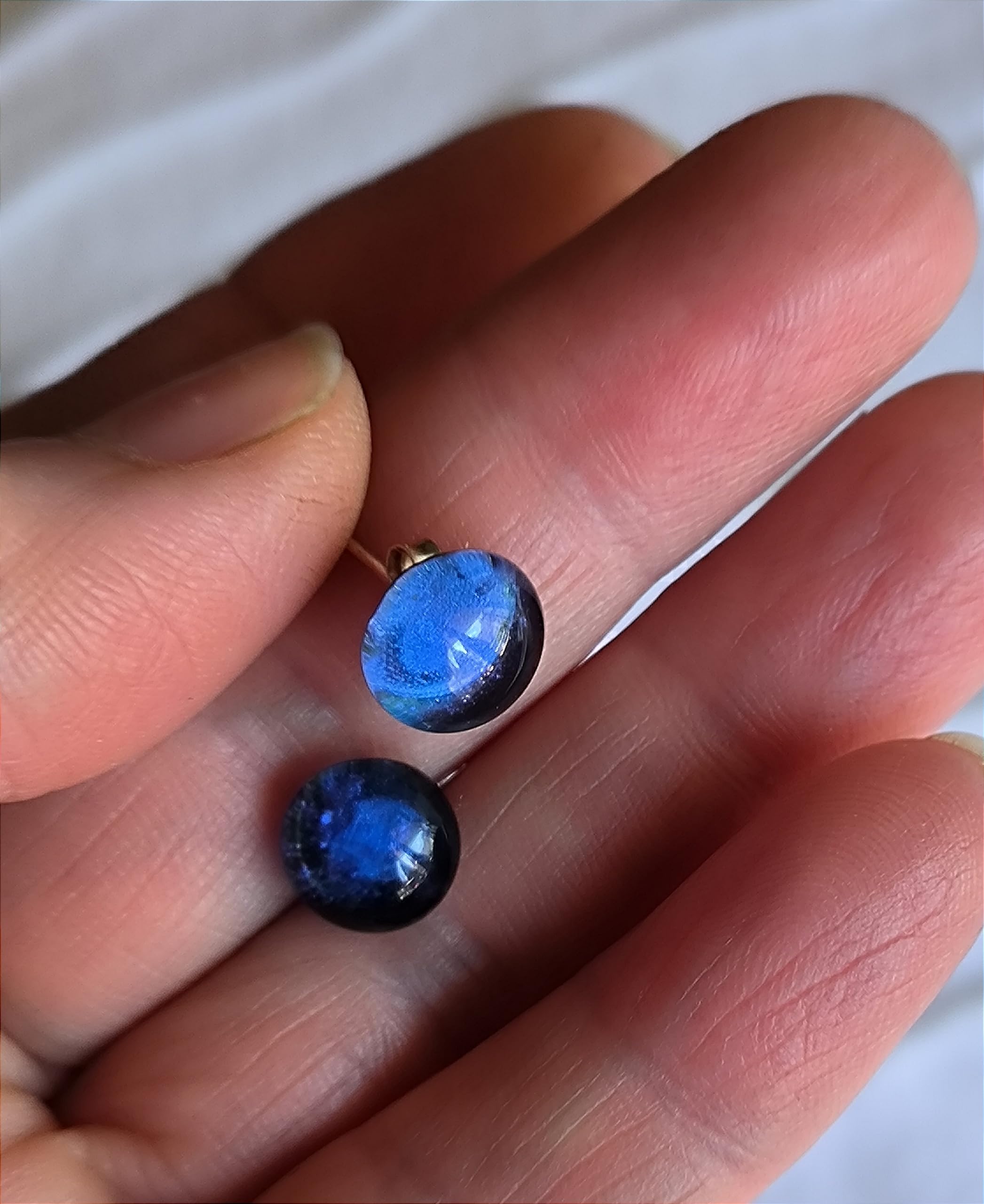 Pendientes de vidrio artesanal azul transparente