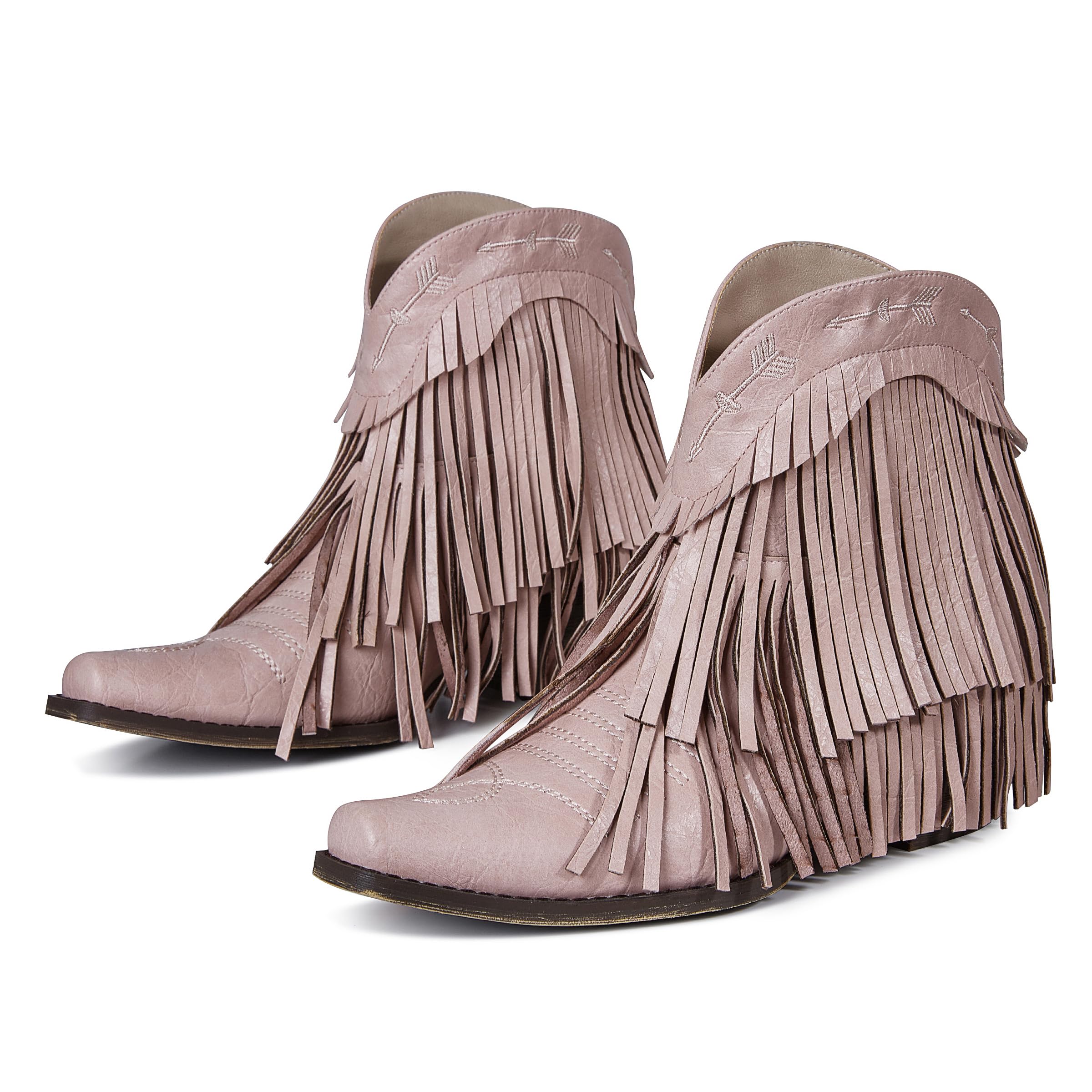 MeiLuSi Women's Fringe Western Cowboy Boots Ankle Boots Cowgirl Boots Tassel Boots Pull on